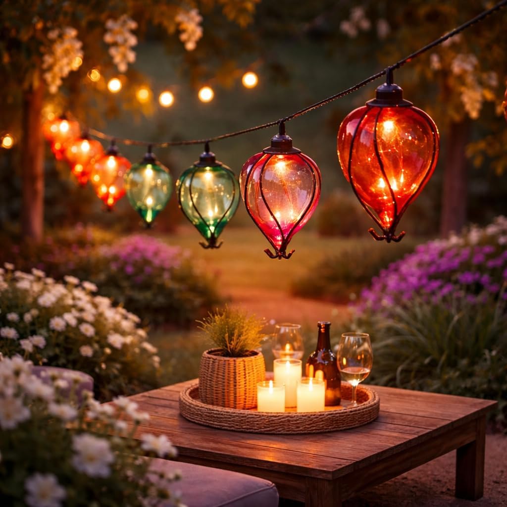 2.7m Multi Coloured Solar Power Balloon String Lights 2 Display Modes 10 Warm White LED Bulbs Outdoor Decorative Feature IP44 Rated Hanging Garden Lighting 2m 