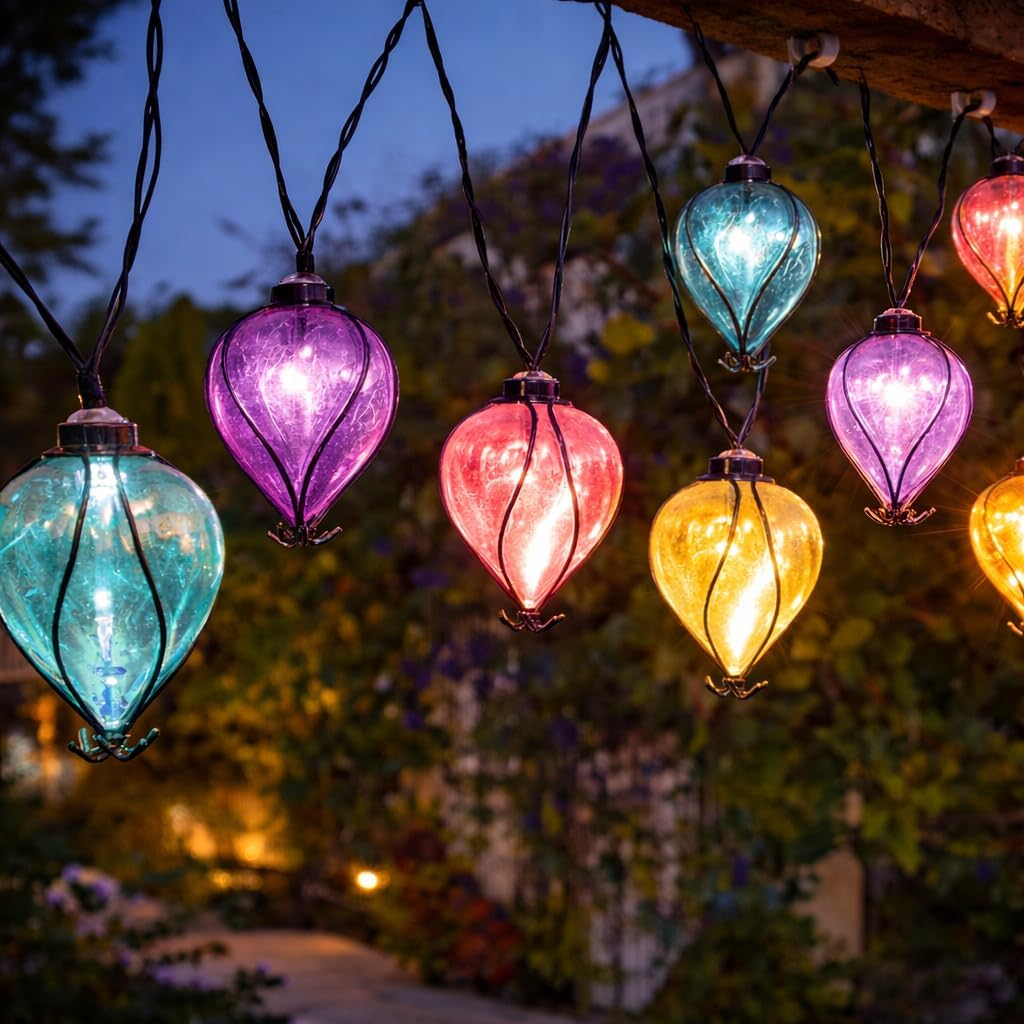 2.7m Multi Coloured Solar Power Balloon String Lights 2 Display Modes 10 Warm White LED Bulbs Outdoor Decorative Feature IP44 Rated Hanging Garden Lighting 2m 