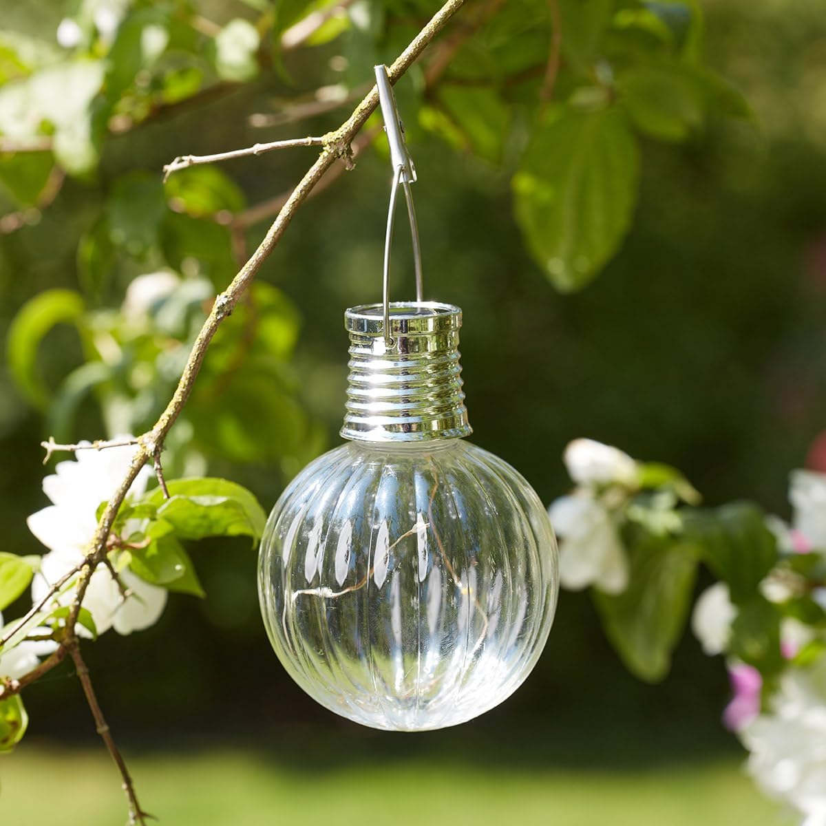 (strawberry) Set of 4 Solar Tulip Hanging Lanterns 18.5cm Pink Yellow Flower Lights Warm White Firefly LEDs Outdoor Garden Ornament Tabletop Decoration IP44 Waterproof
