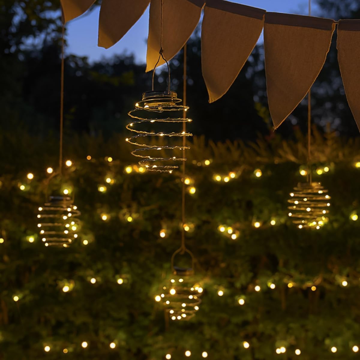 (strawberry) Set of 4 Solar Tulip Hanging Lanterns 18.5cm Pink Yellow Flower Lights Warm White Firefly LEDs Outdoor Garden Ornament Tabletop Decoration IP44 Waterproof