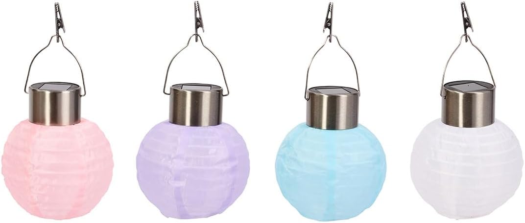 (strawberry) Set of 4 Solar Tulip Hanging Lanterns 18.5cm Pink Yellow Flower Lights Warm White Firefly LEDs Outdoor Garden Ornament Tabletop Decoration IP44 Waterproof