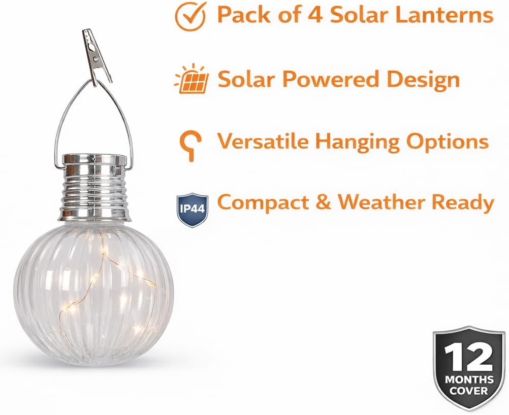 (strawberry) Set of 4 Solar Tulip Hanging Lanterns 18.5cm Pink Yellow Flower Lights Warm White Firefly LEDs Outdoor Garden Ornament Tabletop Decoration IP44 Waterproof