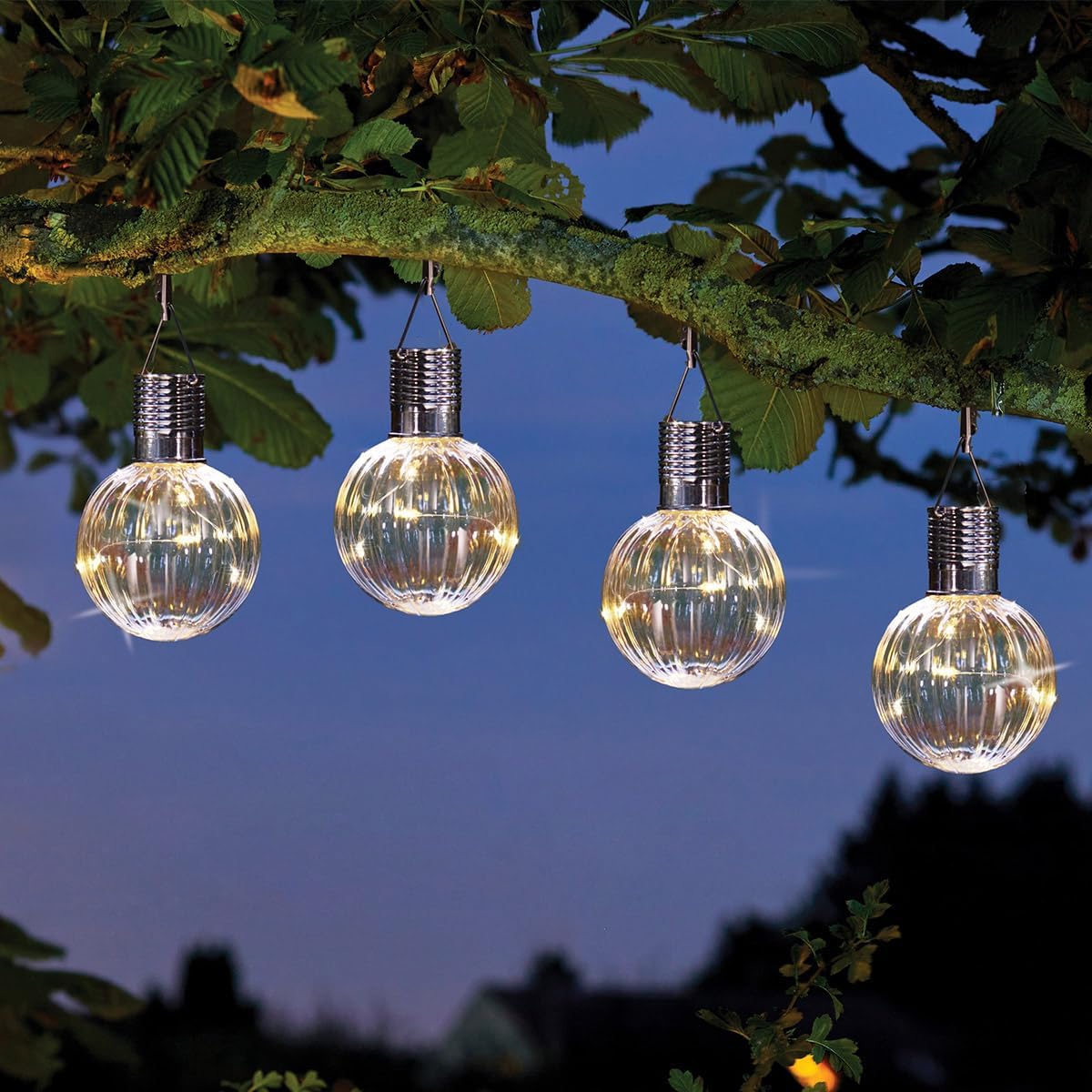 (strawberry) Set of 4 Solar Tulip Hanging Lanterns 18.5cm Pink Yellow Flower Lights Warm White Firefly LEDs Outdoor Garden Ornament Tabletop Decoration IP44 Waterproof