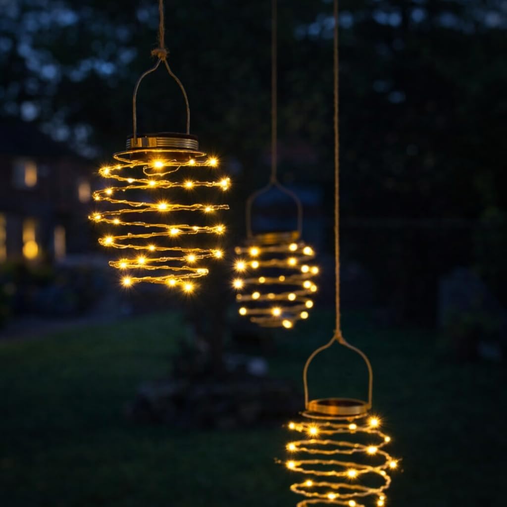 (strawberry) Set of 4 Solar Tulip Hanging Lanterns 18.5cm Pink Yellow Flower Lights Warm White Firefly LEDs Outdoor Garden Ornament Tabletop Decoration IP44 Waterproof