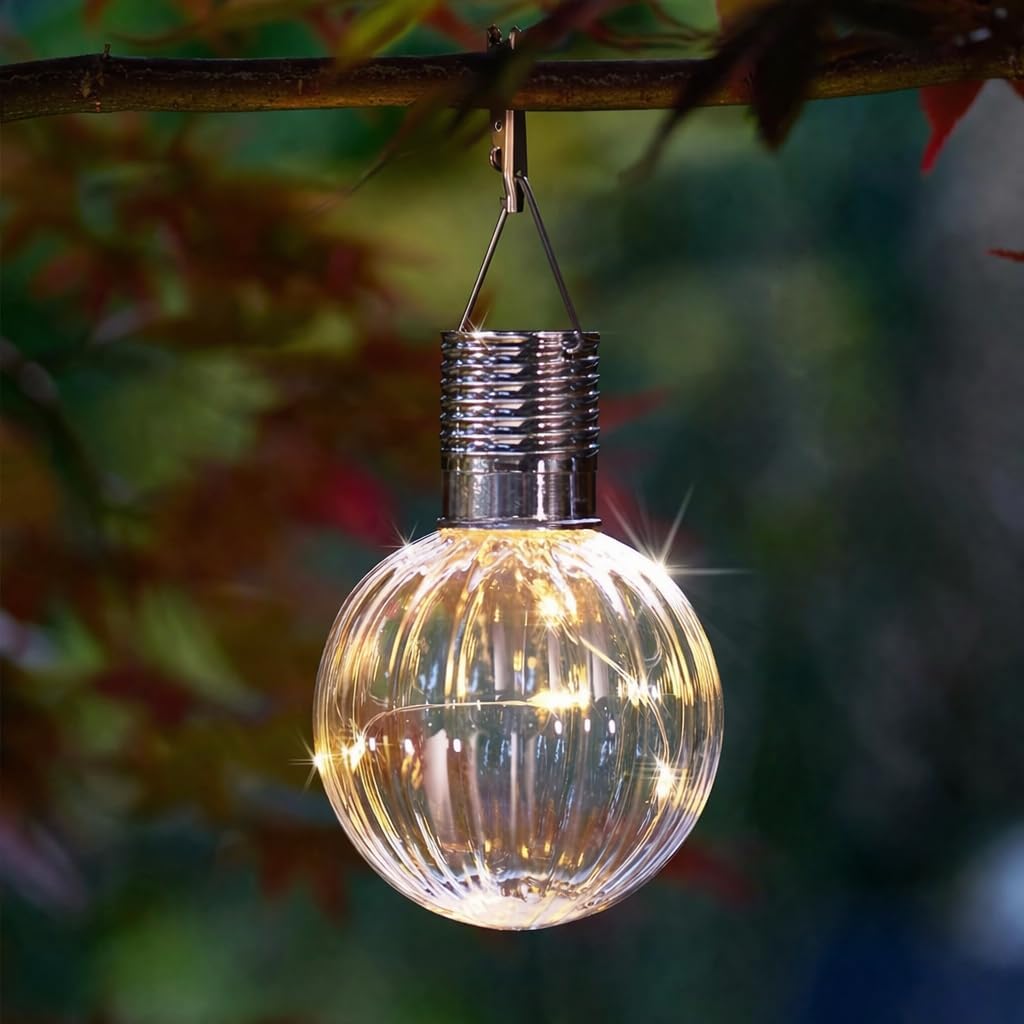 (strawberry) Set of 4 Solar Tulip Hanging Lanterns 18.5cm Pink Yellow Flower Lights Warm White Firefly LEDs Outdoor Garden Ornament Tabletop Decoration IP44 Waterproof