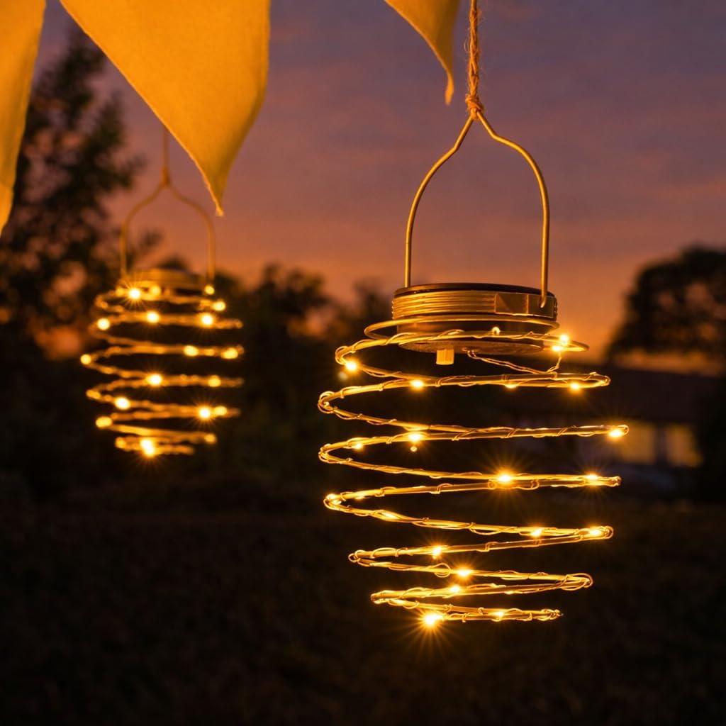 (strawberry) Set of 4 Solar Tulip Hanging Lanterns 18.5cm Pink Yellow Flower Lights Warm White Firefly LEDs Outdoor Garden Ornament Tabletop Decoration IP44 Waterproof