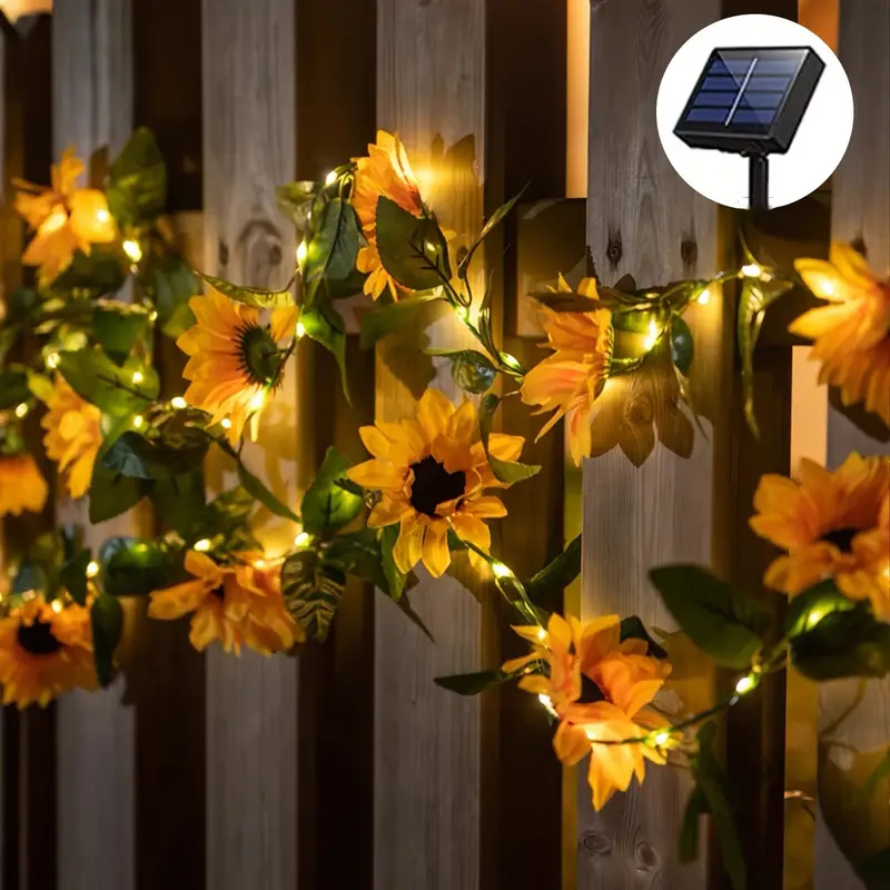 Solar Sunflower String Light Outdoor Waterproof Artificial Flower Vine Atmosphere Lamp For Home Party Holiday Decoration