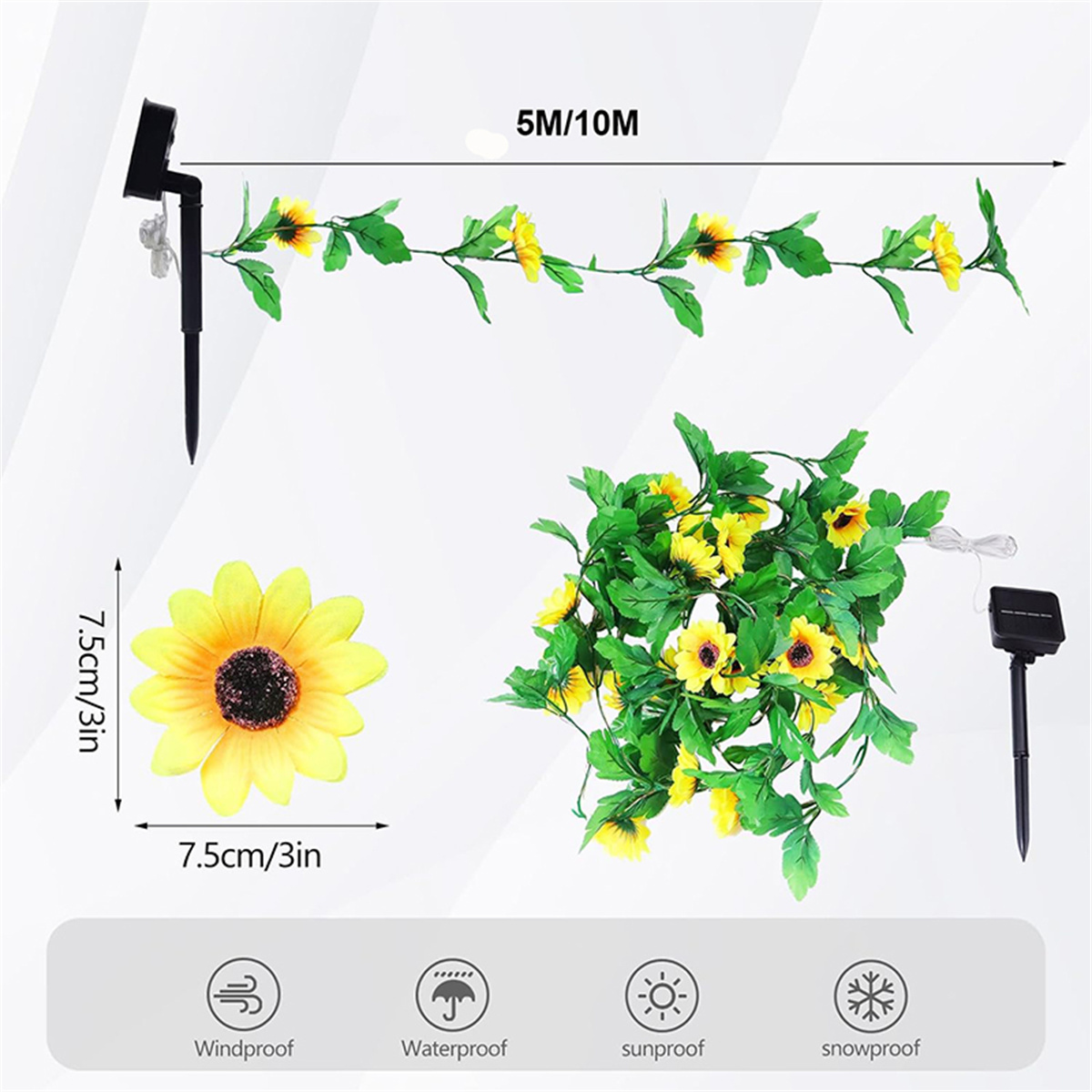 Solar Sunflower String Light Outdoor Waterproof Artificial Flower Vine Atmosphere Lamp For Home Party Holiday Decoration