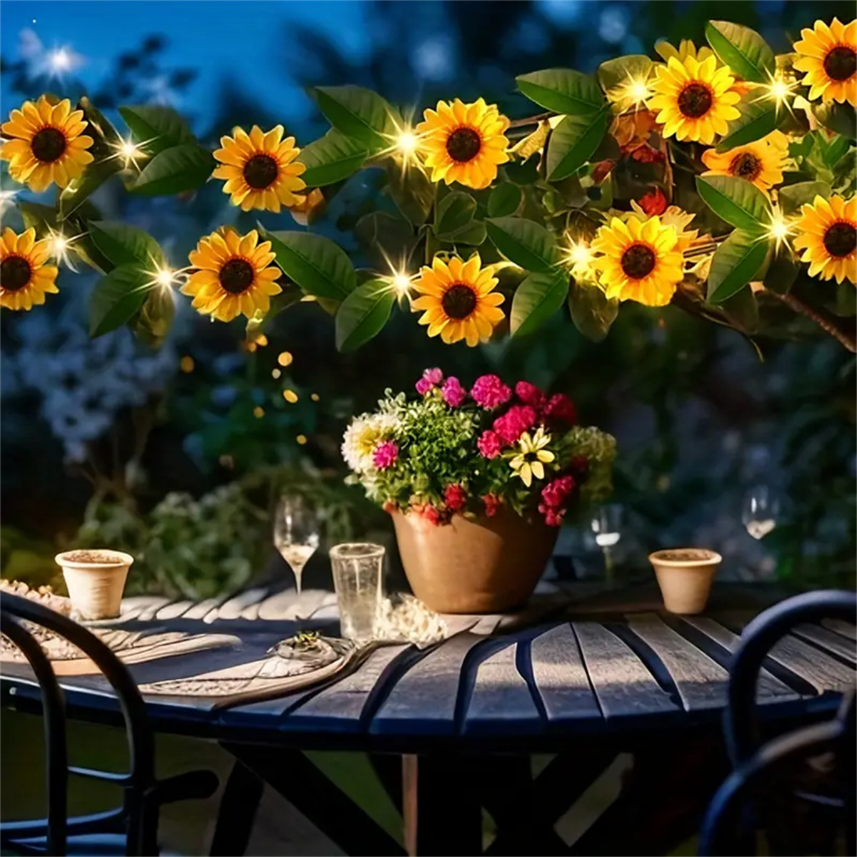 Solar Sunflower String Light Outdoor Waterproof Artificial Flower Vine Atmosphere Lamp For Home Party Holiday Decoration