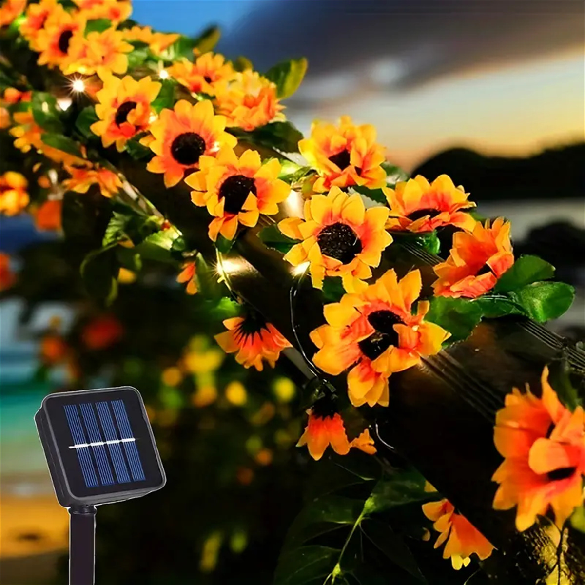 Solar Sunflower String Light Outdoor Waterproof Artificial Flower Vine Atmosphere Lamp For Home Party Holiday Decoration