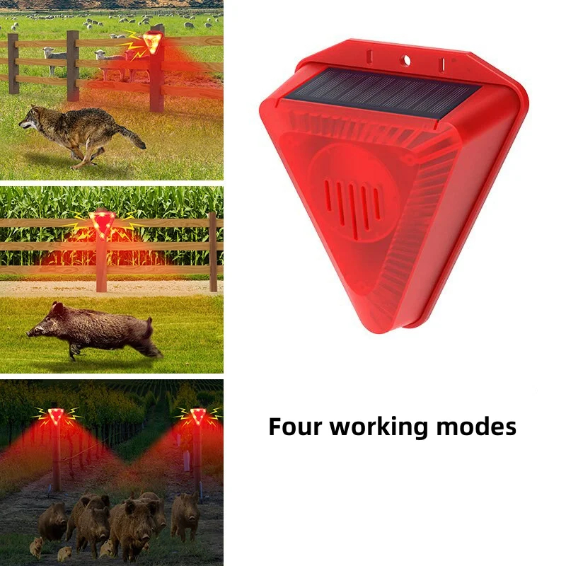(Black) LED Solar Alarm Light Outdoor Waterproof Solar Powered Lamp Farmland Pasture Anti-Animal Villa Garden Security Light