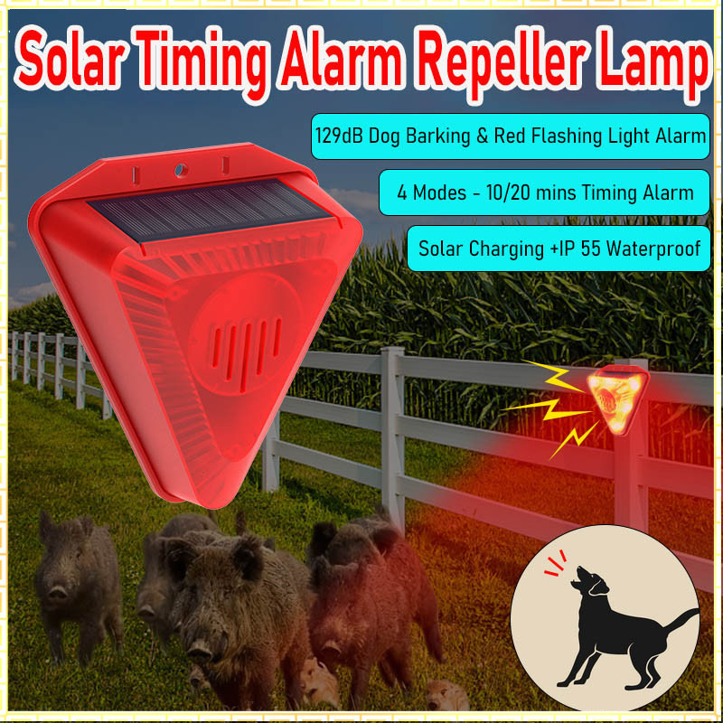 (Black) LED Solar Alarm Light Outdoor Waterproof Solar Powered Lamp Farmland Pasture Anti-Animal Villa Garden Security Light