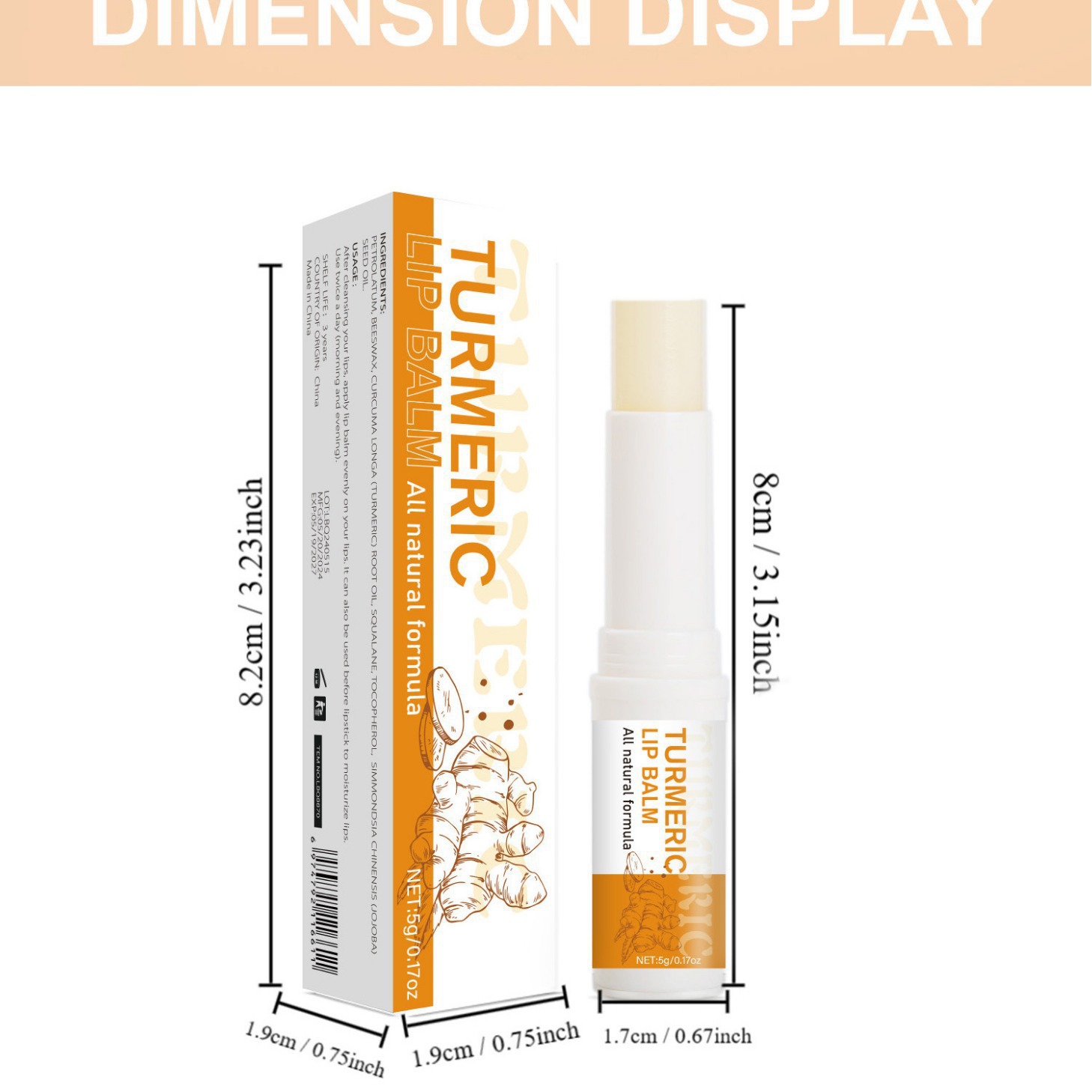 Lanthome Turmeric Lip Balm For Moisturizing Nourishing And Soothing Dry Lips Daily Lip Care Treatment 5g