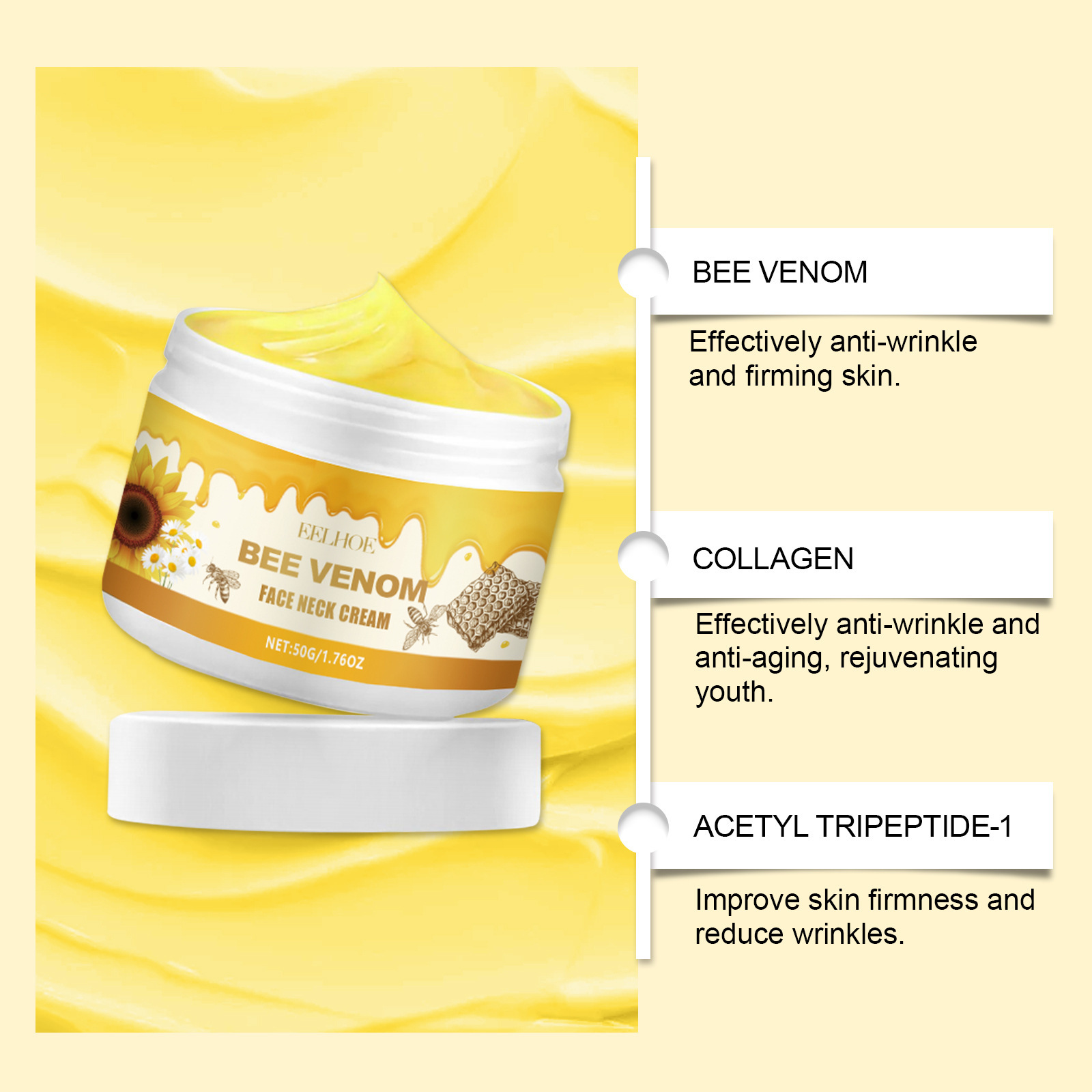 Bee Venom Face And Neck Cream Moisturizing Hydrating Nourishing For Smoothing And Softening Daily Dual Area Care