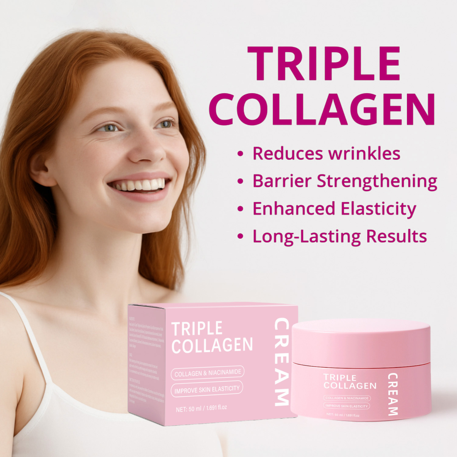 Triple Collagen Face Cream Firming Hydrating Smoothing Skin Elasticity Booster Daily Nourishing Moisturizer 50ml