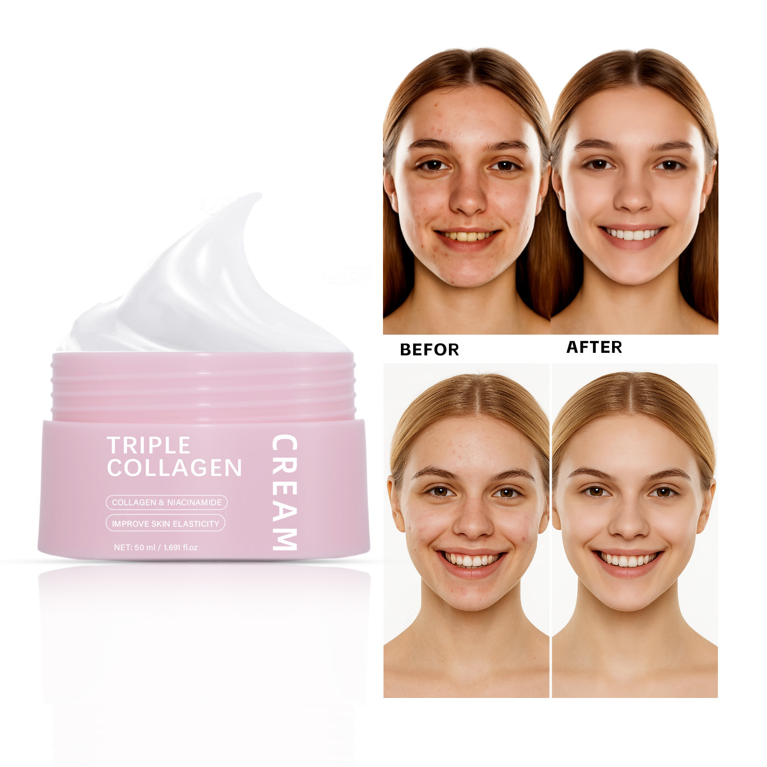Triple Collagen Face Cream Firming Hydrating Smoothing Skin Elasticity Booster Daily Nourishing Moisturizer 50ml