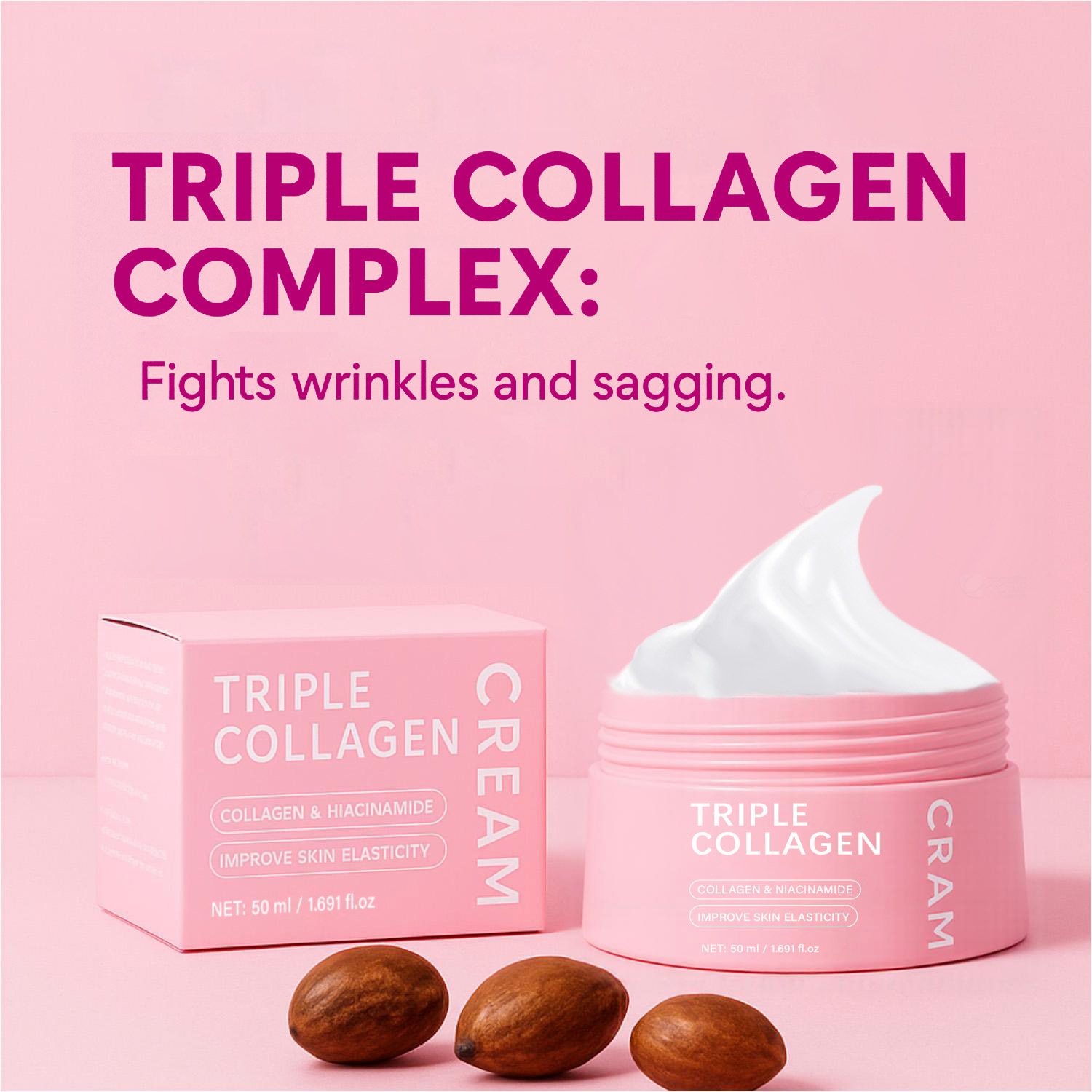 Triple Collagen Face Cream Firming Hydrating Smoothing Skin Elasticity Booster Daily Nourishing Moisturizer 50ml
