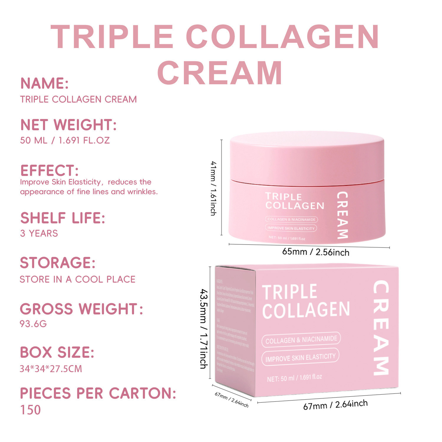 Triple Collagen Face Cream Firming Hydrating Smoothing Skin Elasticity Booster Daily Nourishing Moisturizer 50ml
