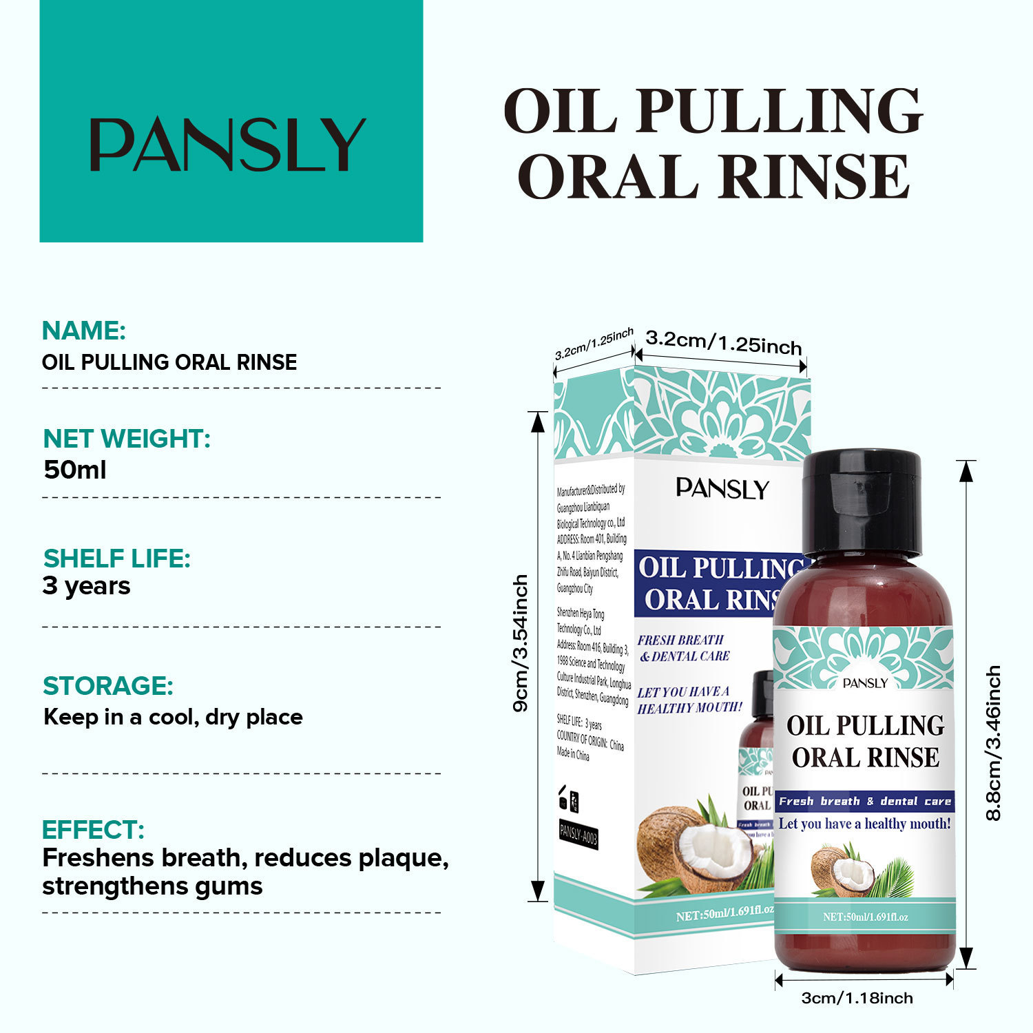 Coconut Oil Pulling Oral Rinse Mouthwash For Fresh Breath Daily Oral Hygiene 50ml