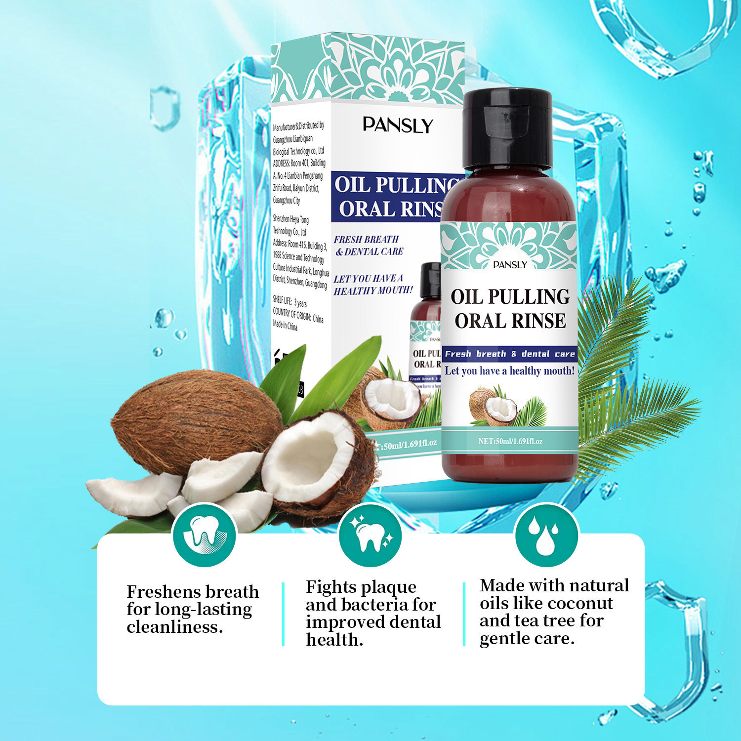 Coconut Oil Pulling Oral Rinse Mouthwash For Fresh Breath Daily Oral Hygiene 50ml