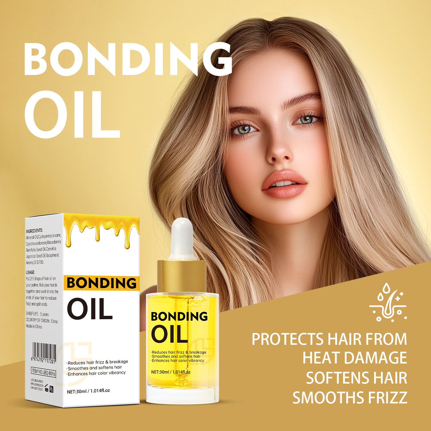 Bonding Hair Oil Moisturizing Strengthening Repairing For Dry Damaged Hair Daily Scalp And Strand Care 30ml