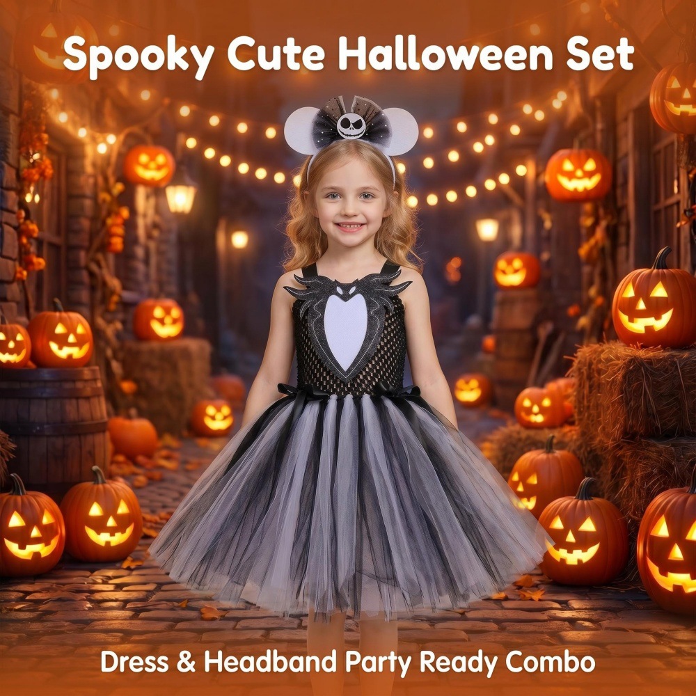 (XL) Childrens Anime Girls Cosplay Skeleton Jack Dress Halloween Costume The Nightmare Before Christmas Tutu Skirt