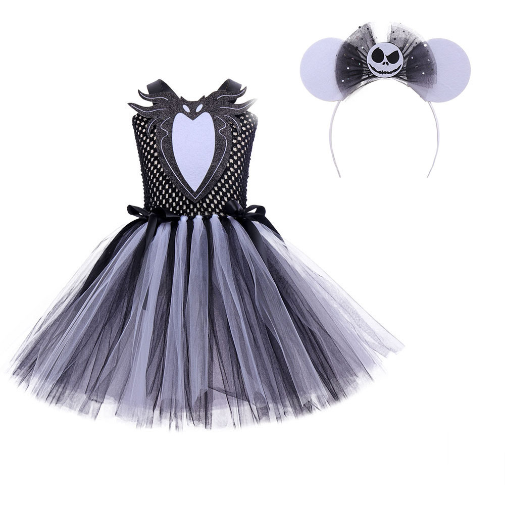 (XL) Childrens Anime Girls Cosplay Skeleton Jack Dress Halloween Costume The Nightmare Before Christmas Tutu Skirt