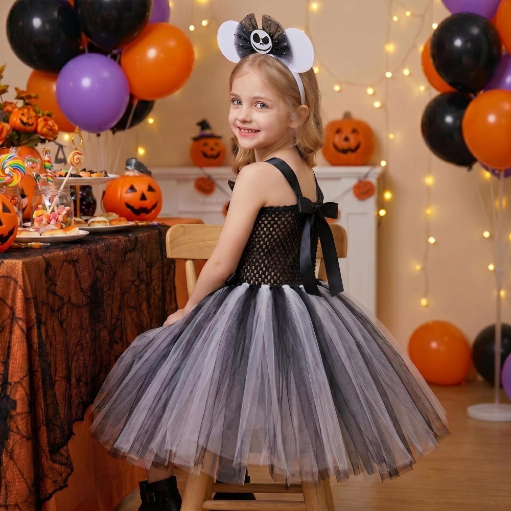 (XL) Childrens Anime Girls Cosplay Skeleton Jack Dress Halloween Costume The Nightmare Before Christmas Tutu Skirt