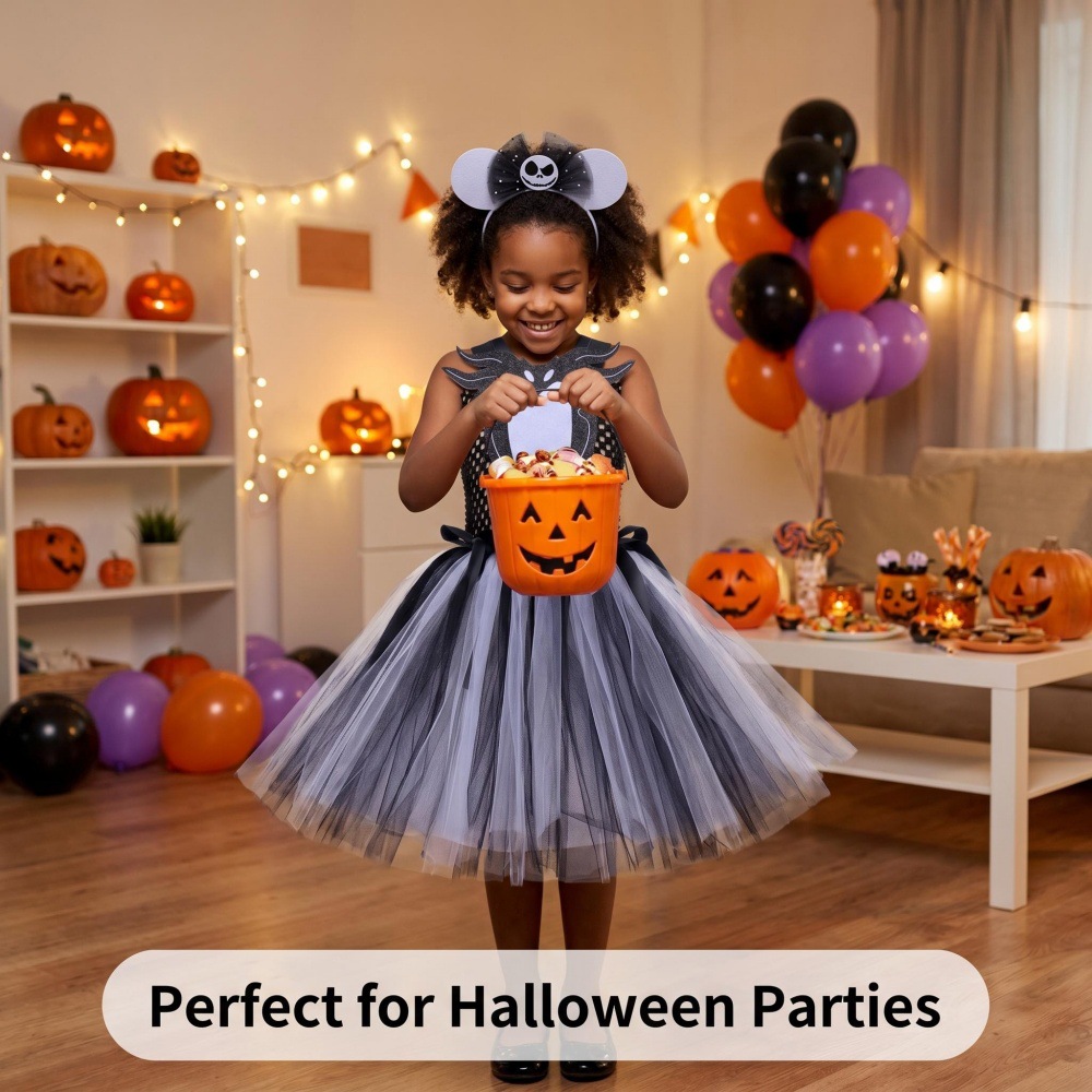 (XL) Childrens Anime Girls Cosplay Skeleton Jack Dress Halloween Costume The Nightmare Before Christmas Tutu Skirt