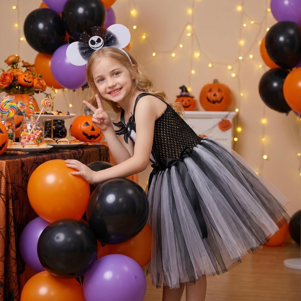 (XL) Childrens Anime Girls Cosplay Skeleton Jack Dress Halloween Costume The Nightmare Before Christmas Tutu Skirt