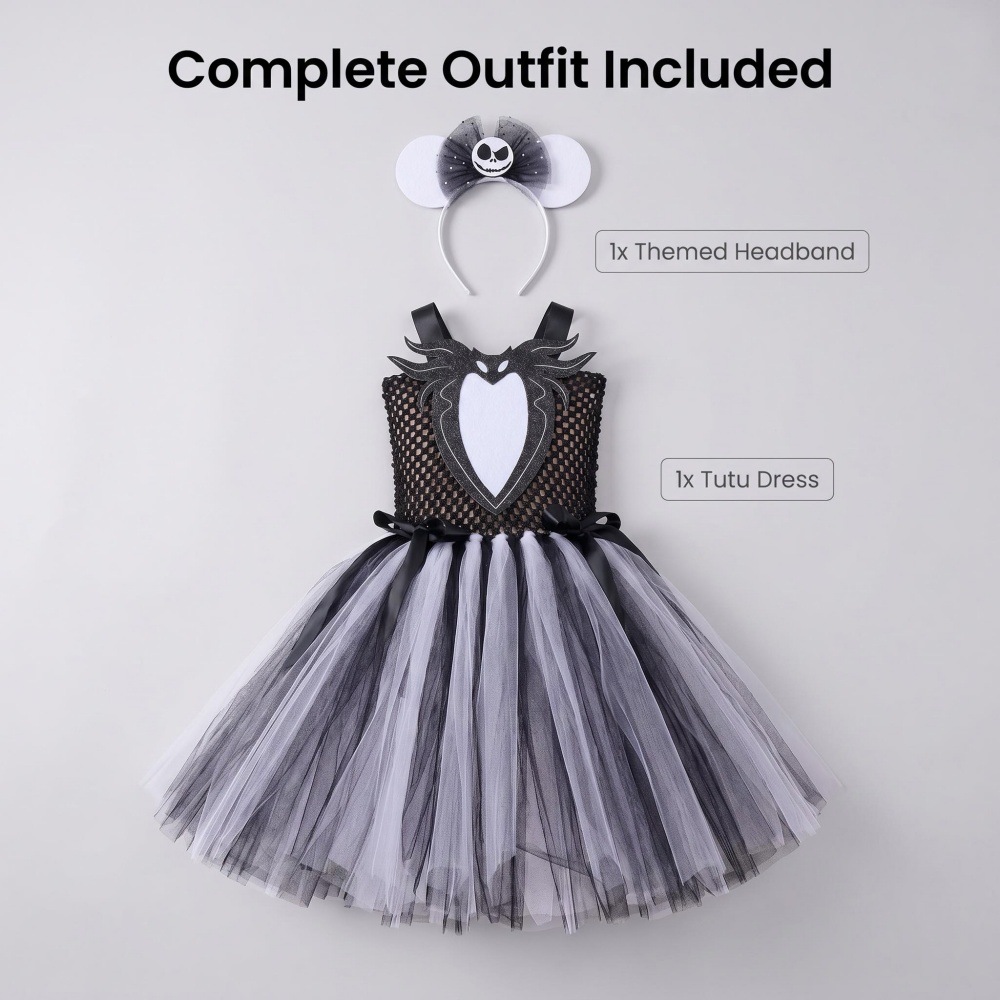 (XL) Childrens Anime Girls Cosplay Skeleton Jack Dress Halloween Costume The Nightmare Before Christmas Tutu Skirt
