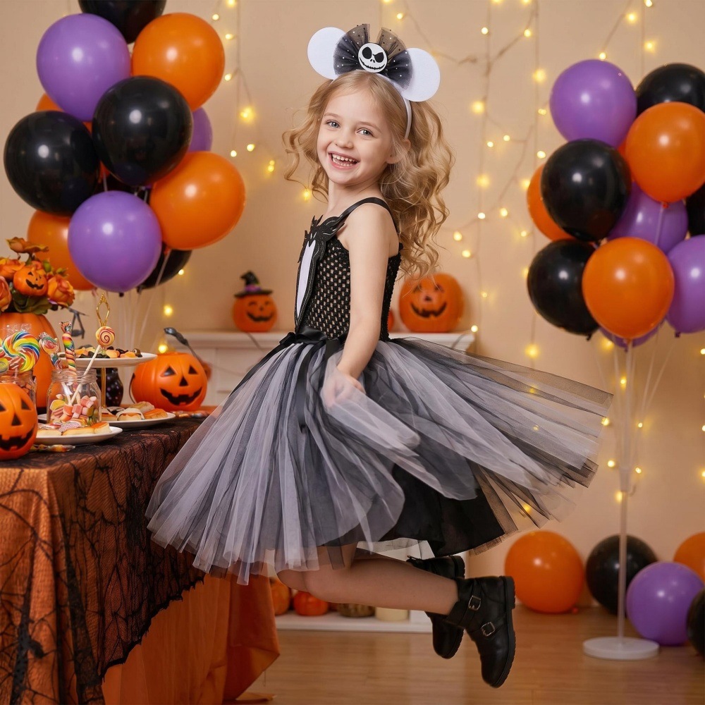 (XL) Childrens Anime Girls Cosplay Skeleton Jack Dress Halloween Costume The Nightmare Before Christmas Tutu Skirt