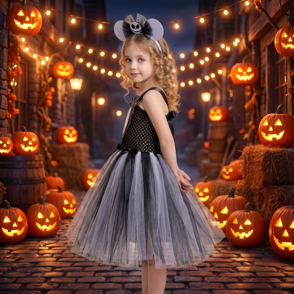 (XL) Childrens Anime Girls Cosplay Skeleton Jack Dress Halloween Costume The Nightmare Before Christmas Tutu Skirt