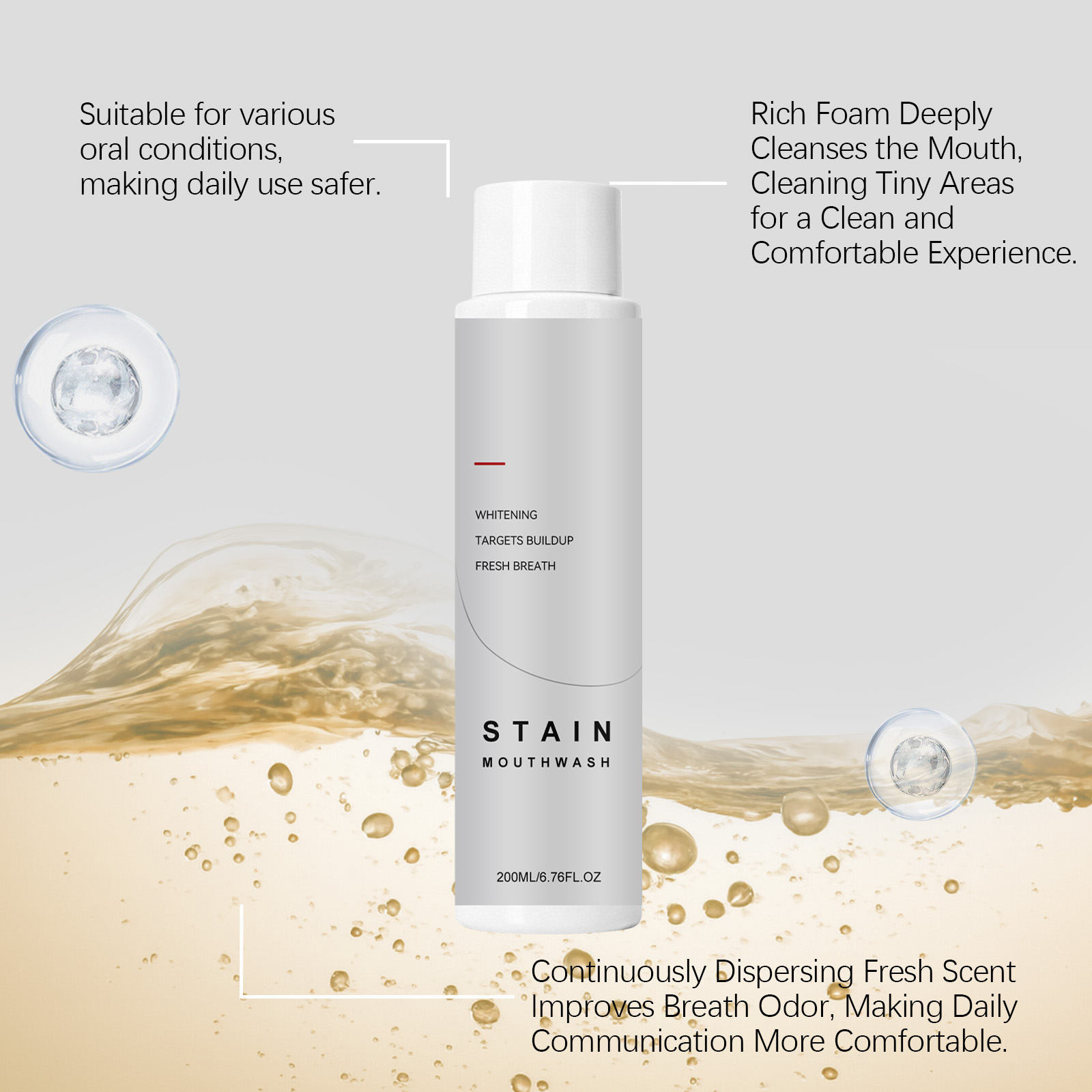 Fresh Stain Removing Mouthwash Fresh Mint Daily Care Gentle Protection Long Lasting Fragrance Oral Cleaning Maintenance
