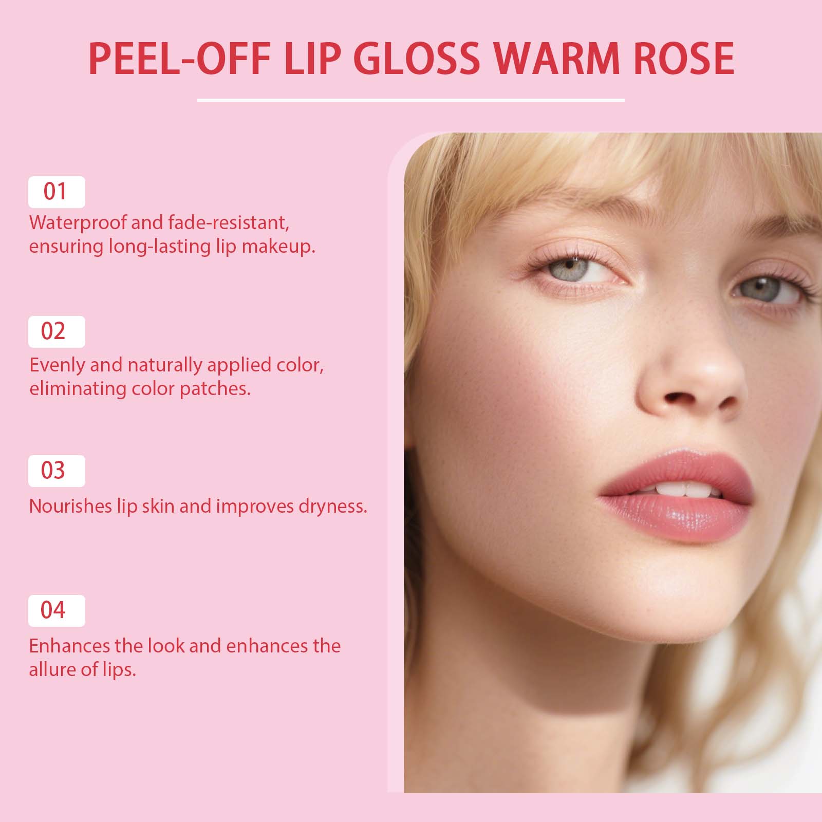 (Warm Rose) Peel Lip Tint Natural Color Render Mild Gloss Lightweight Non Sticky Versatile Portable Daily Lip Makeup