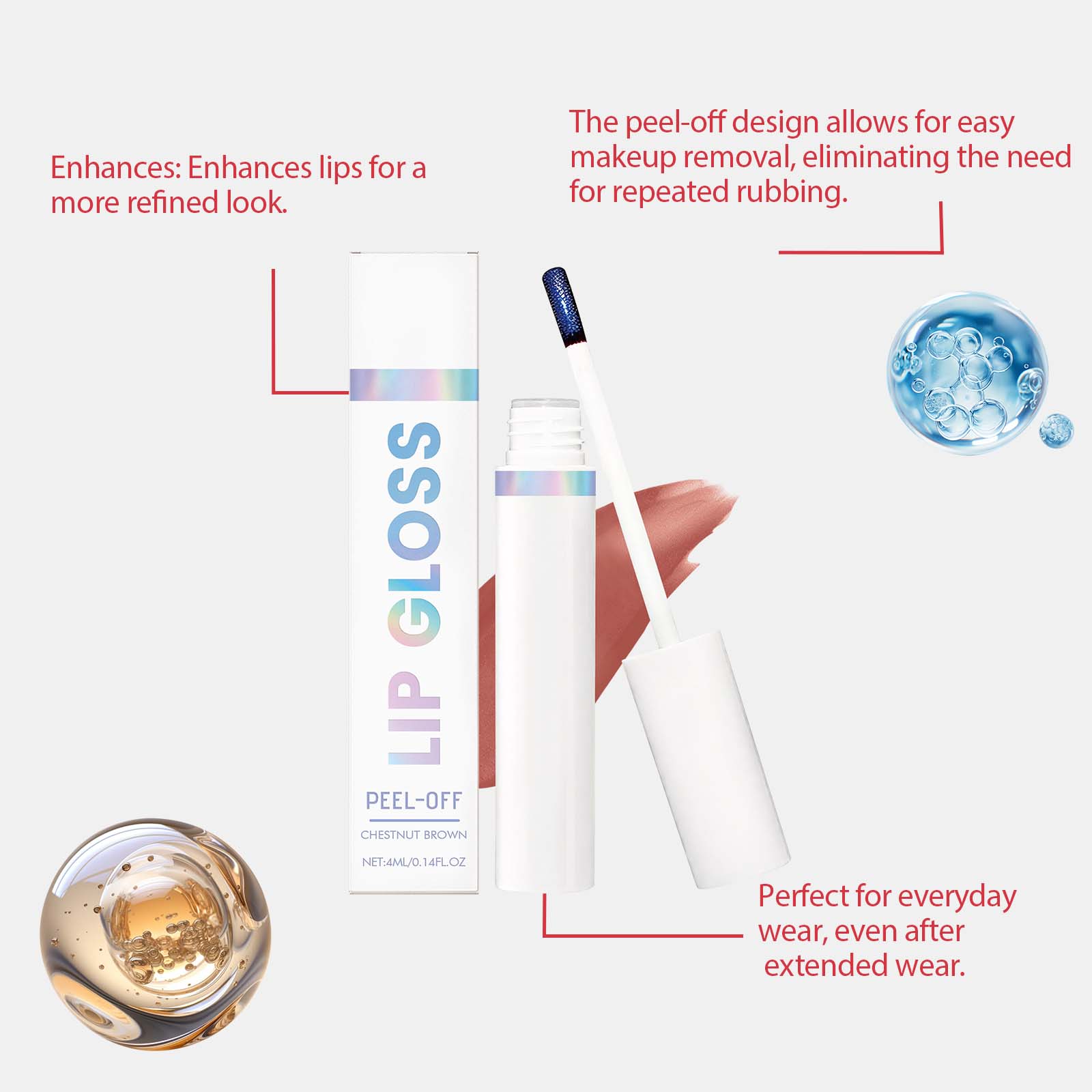(Warm Rose) Peel Lip Tint Natural Color Render Mild Gloss Lightweight Non Sticky Versatile Portable Daily Lip Makeup
