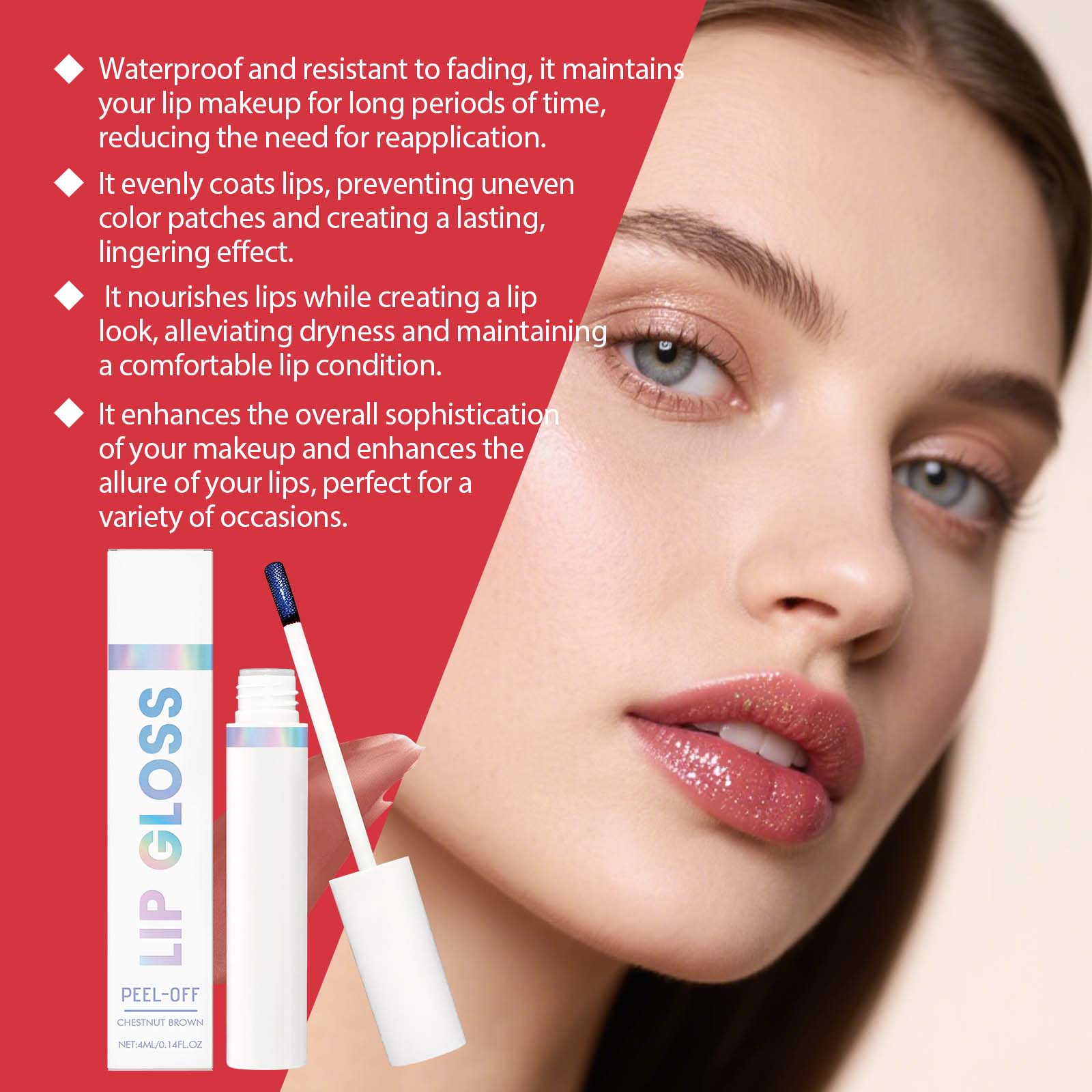 (Warm Rose) Peel Lip Tint Natural Color Render Mild Gloss Lightweight Non Sticky Versatile Portable Daily Lip Makeup