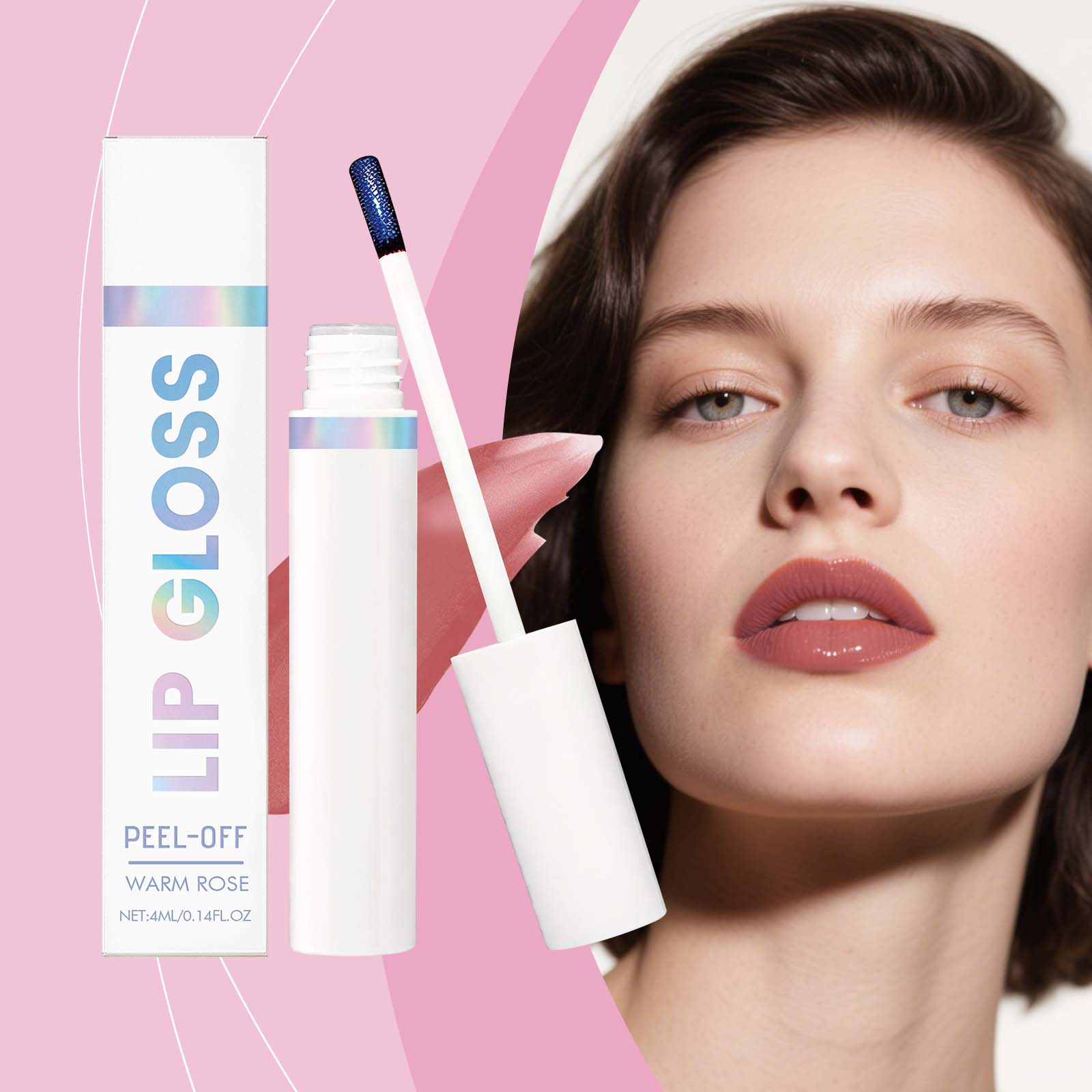 (Warm Rose) Peel Lip Tint Natural Color Render Mild Gloss Lightweight Non Sticky Versatile Portable Daily Lip Makeup