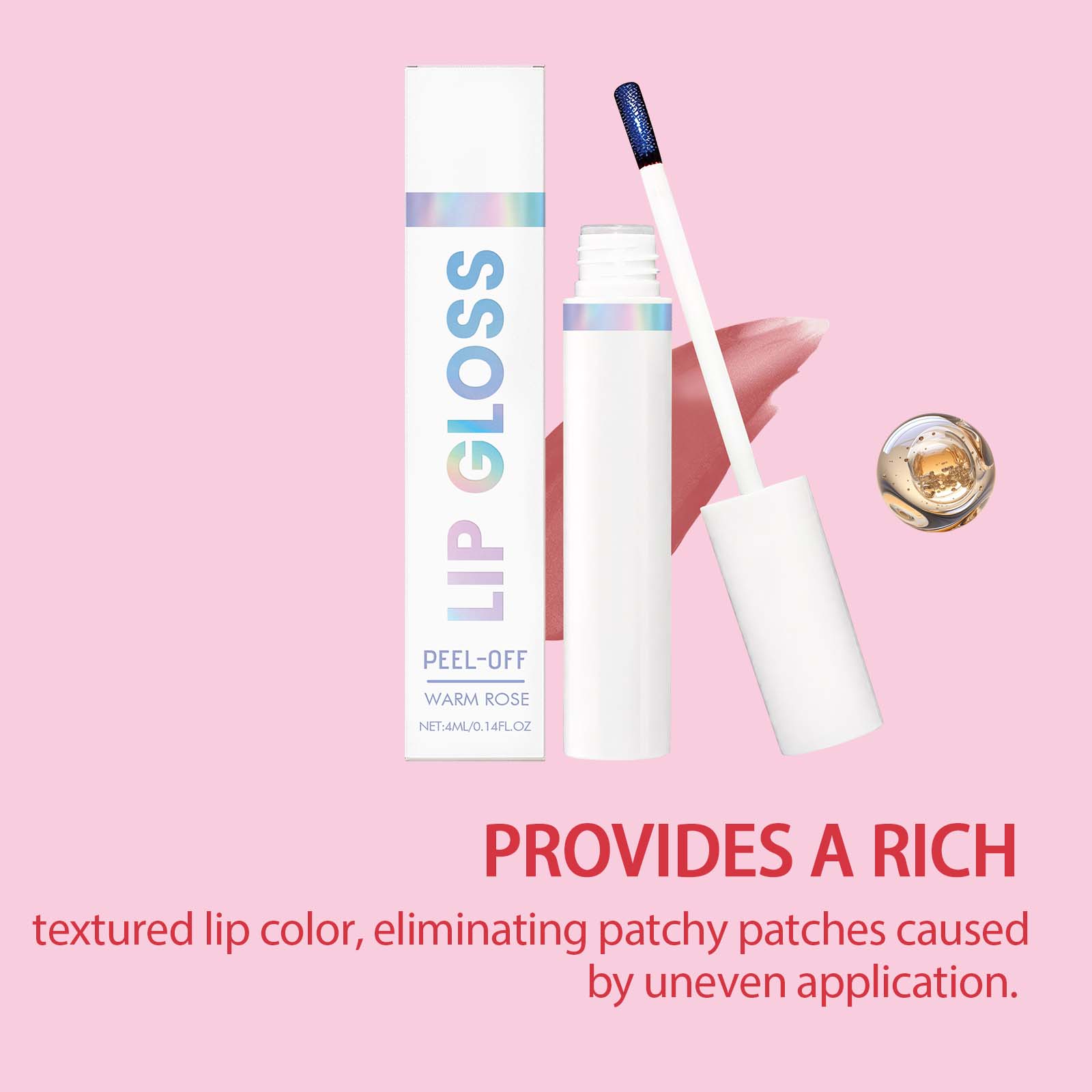 (Warm Rose) Peel Lip Tint Natural Color Render Mild Gloss Lightweight Non Sticky Versatile Portable Daily Lip Makeup