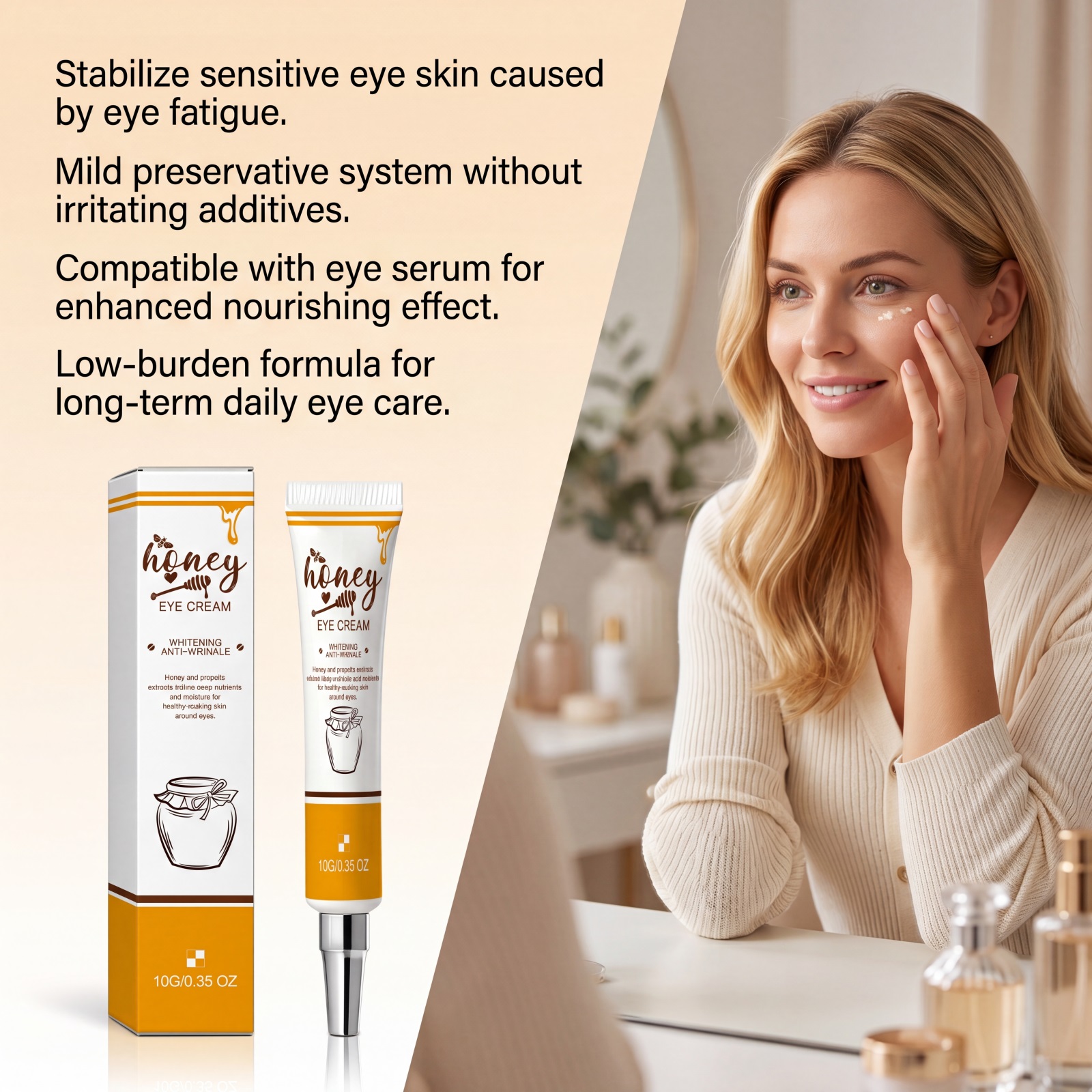 Eye Care Brightening Cream Contains Honey Essence Evens Skin Tone Cares For Late Nights Hydrates Softens Tender Elastic Skin Around Eyes