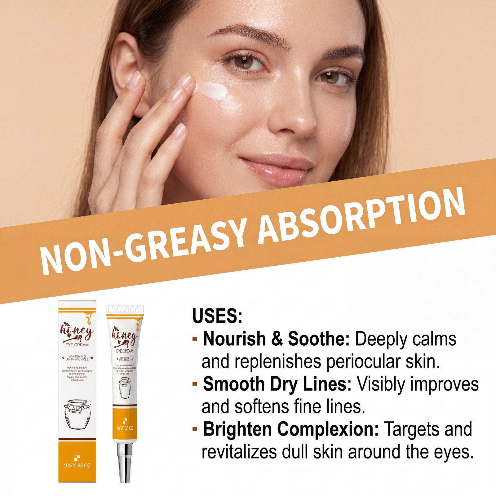 Eye Care Brightening Cream Contains Honey Essence Evens Skin Tone Cares For Late Nights Hydrates Softens Tender Elastic Skin Around Eyes