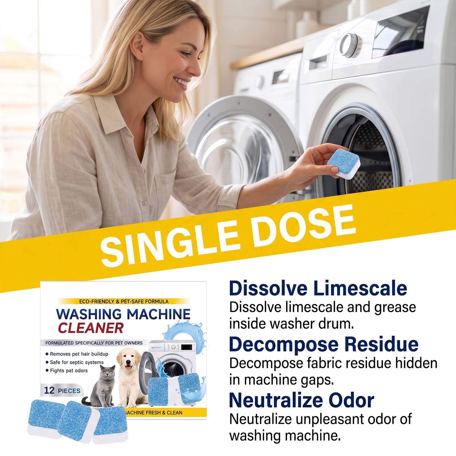 Washing Machine Cleaning Tablet No Disassembly Dissolve Lint Dirt Odor Inner Barrel Cleanser