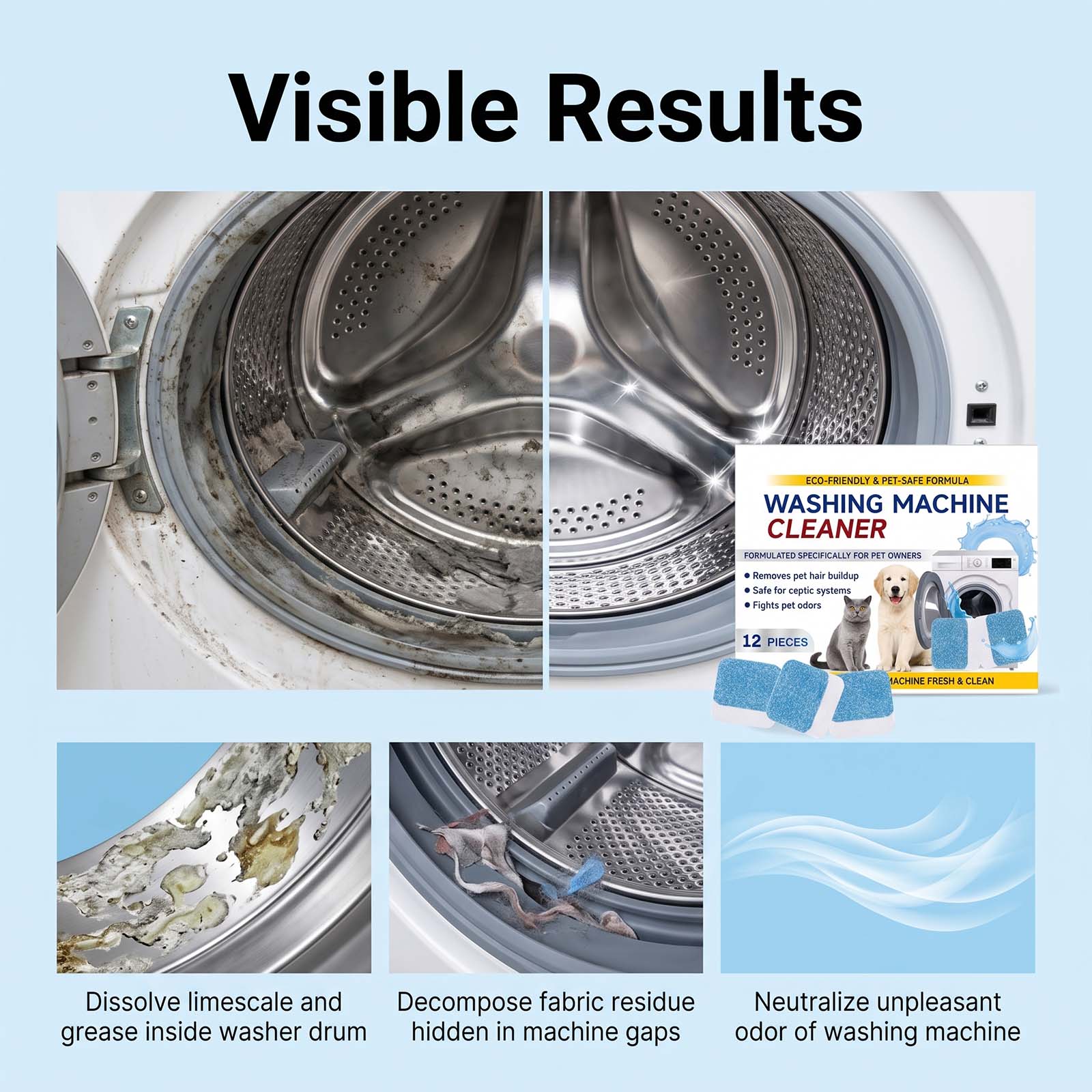 Washing Machine Cleaning Tablet No Disassembly Dissolve Lint Dirt Odor Inner Barrel Cleanser