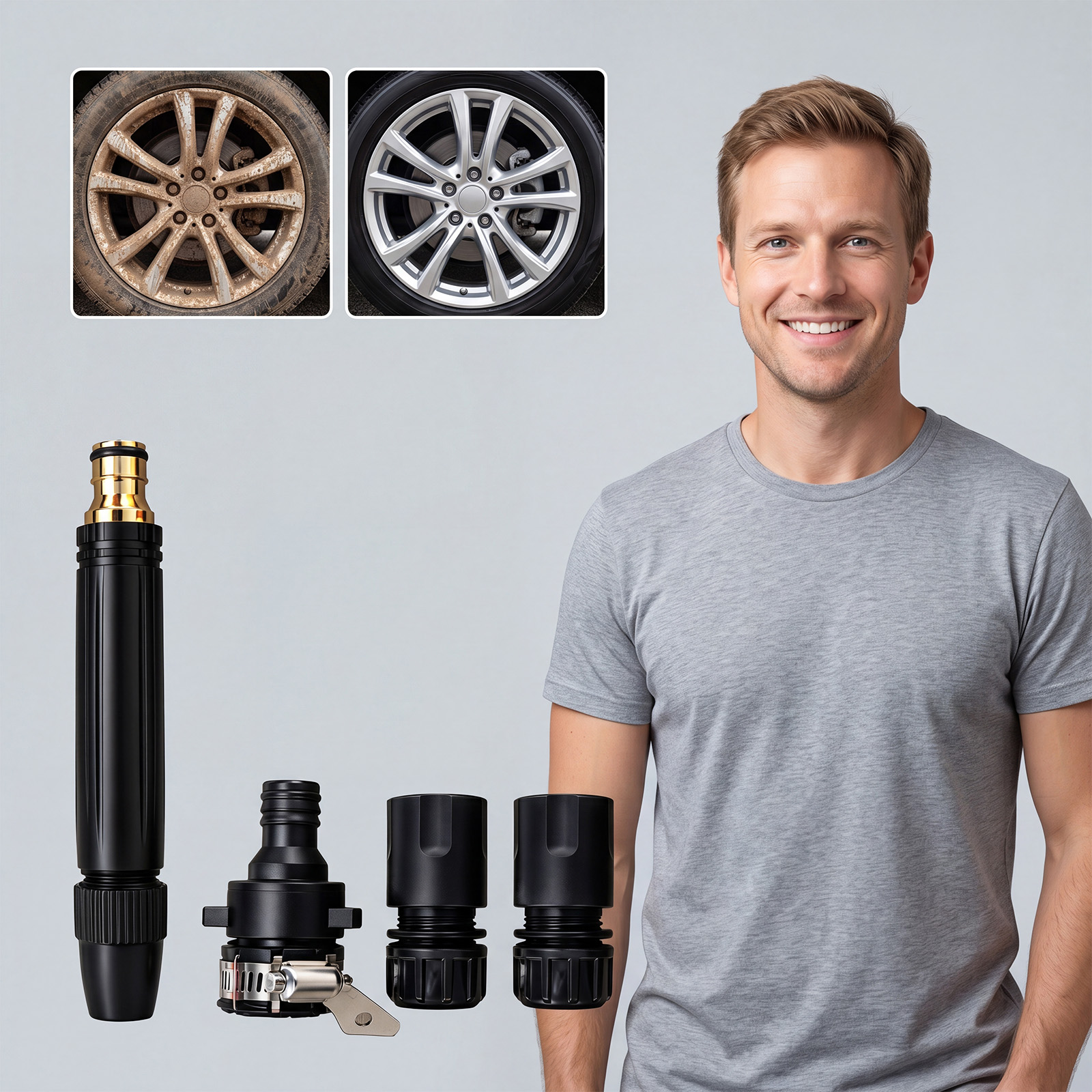 High Pressure Car Washing Water Gun Rotatable Adjustable Multiflow Mode Strong Water Jet Clean Automobile Body Stains