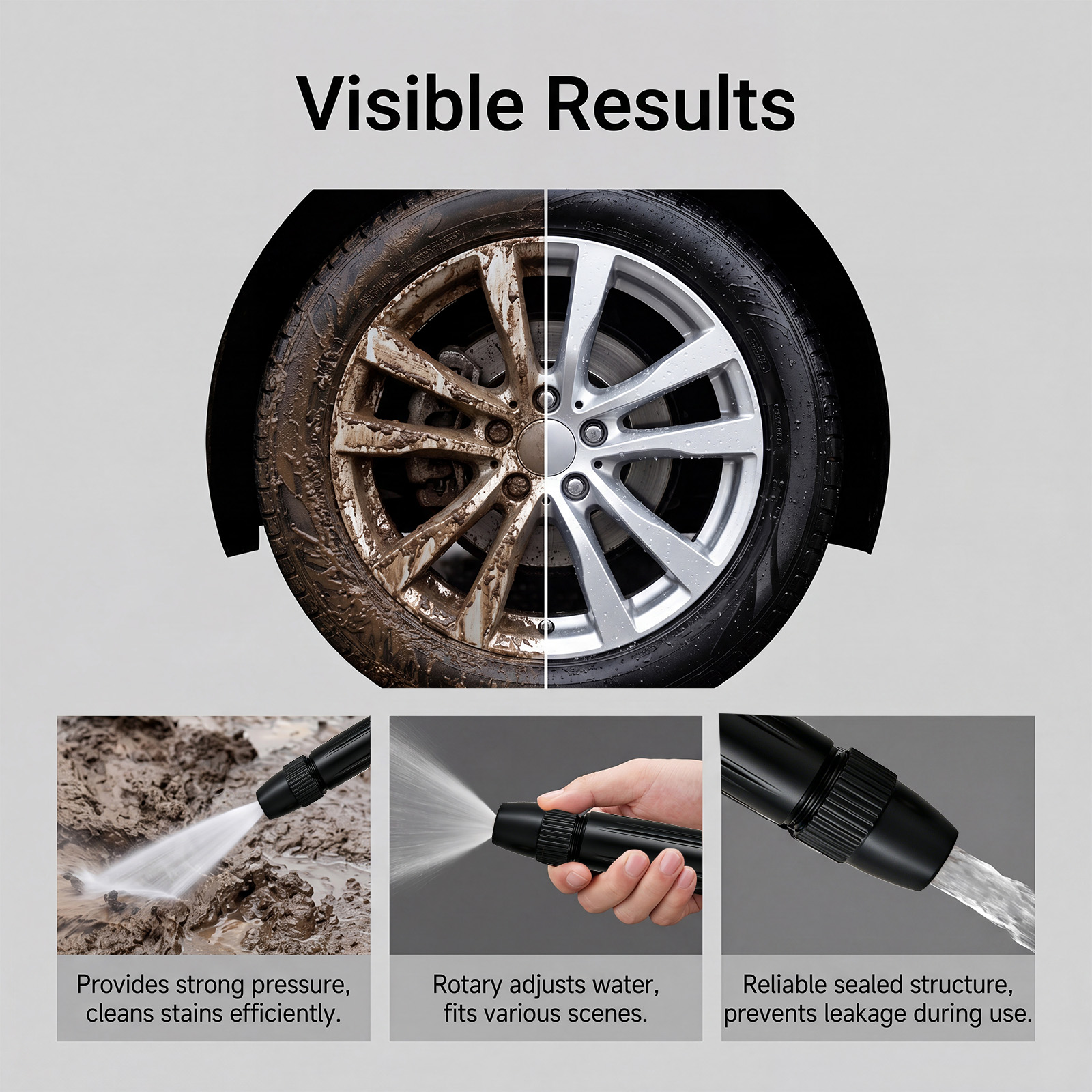 High Pressure Car Washing Water Gun Rotatable Adjustable Multiflow Mode Strong Water Jet Clean Automobile Body Stains