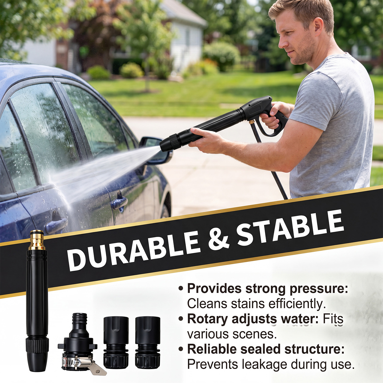 High Pressure Car Washing Water Gun Rotatable Adjustable Multiflow Mode Strong Water Jet Clean Automobile Body Stains