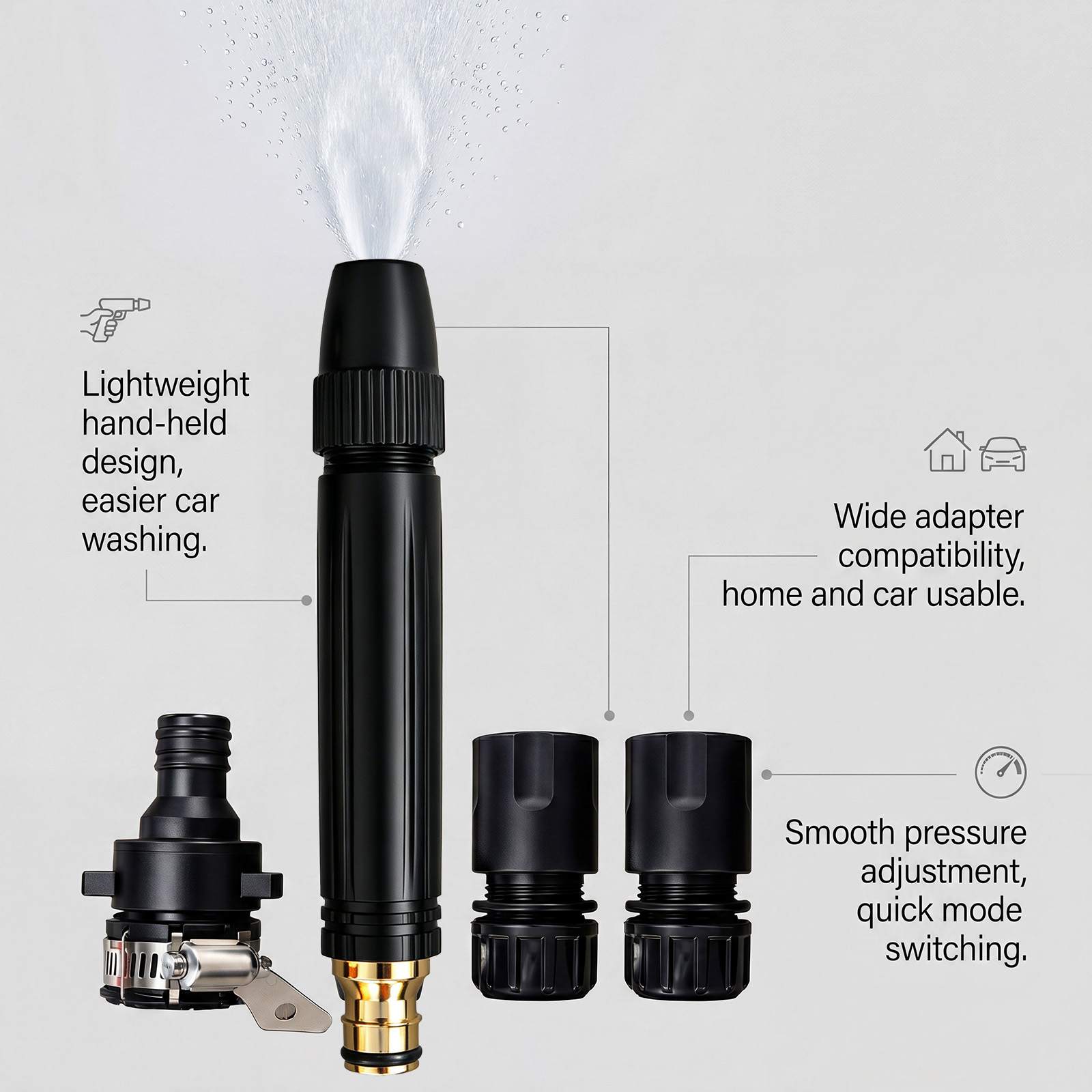 High Pressure Car Washing Water Gun Rotatable Adjustable Multiflow Mode Strong Water Jet Clean Automobile Body Stains