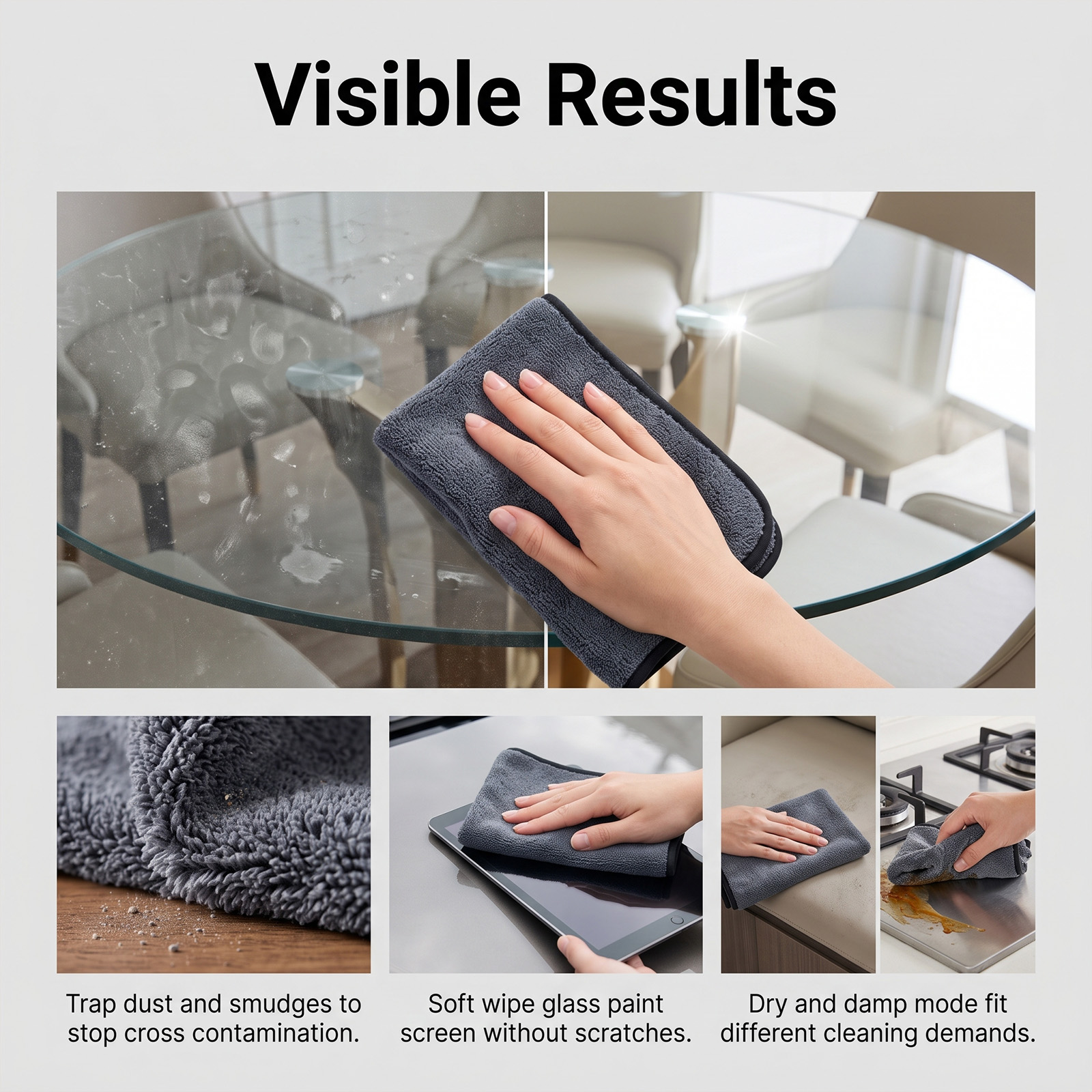Cleaning Cloth Soft Durable Car Windshield Body Interior Leather Kitchen Stove Dining Glass Surface