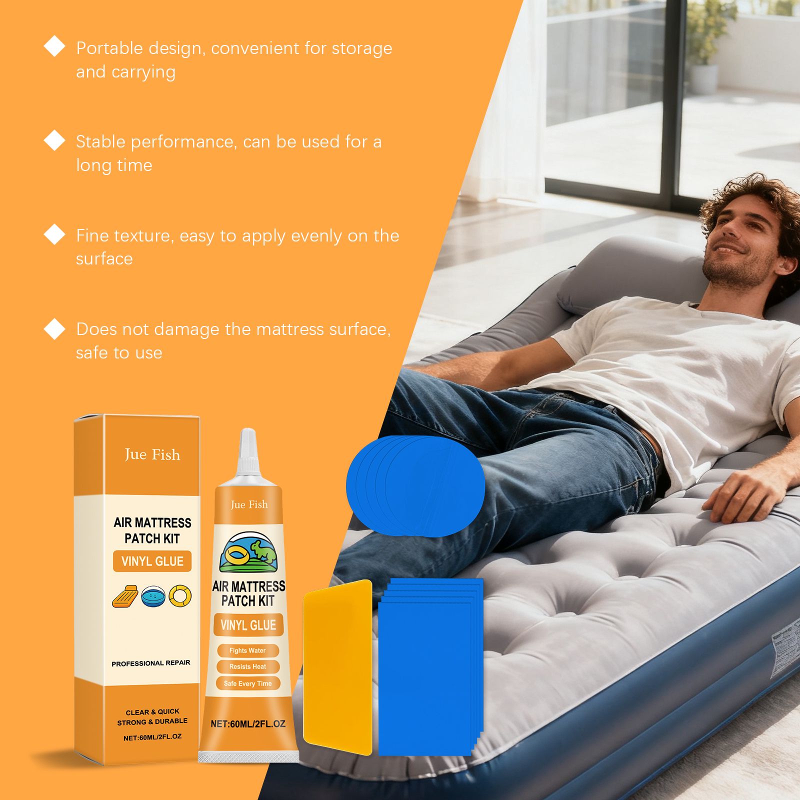 Inflatable Mattress Repair Kit With Vinyl Adhesive Patches For Home And Camping Use