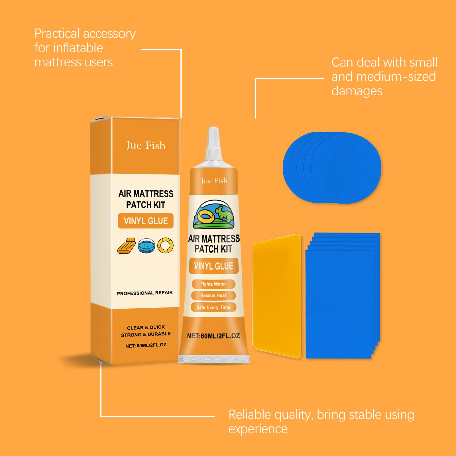 Inflatable Mattress Repair Kit With Vinyl Adhesive Patches For Home And Camping Use